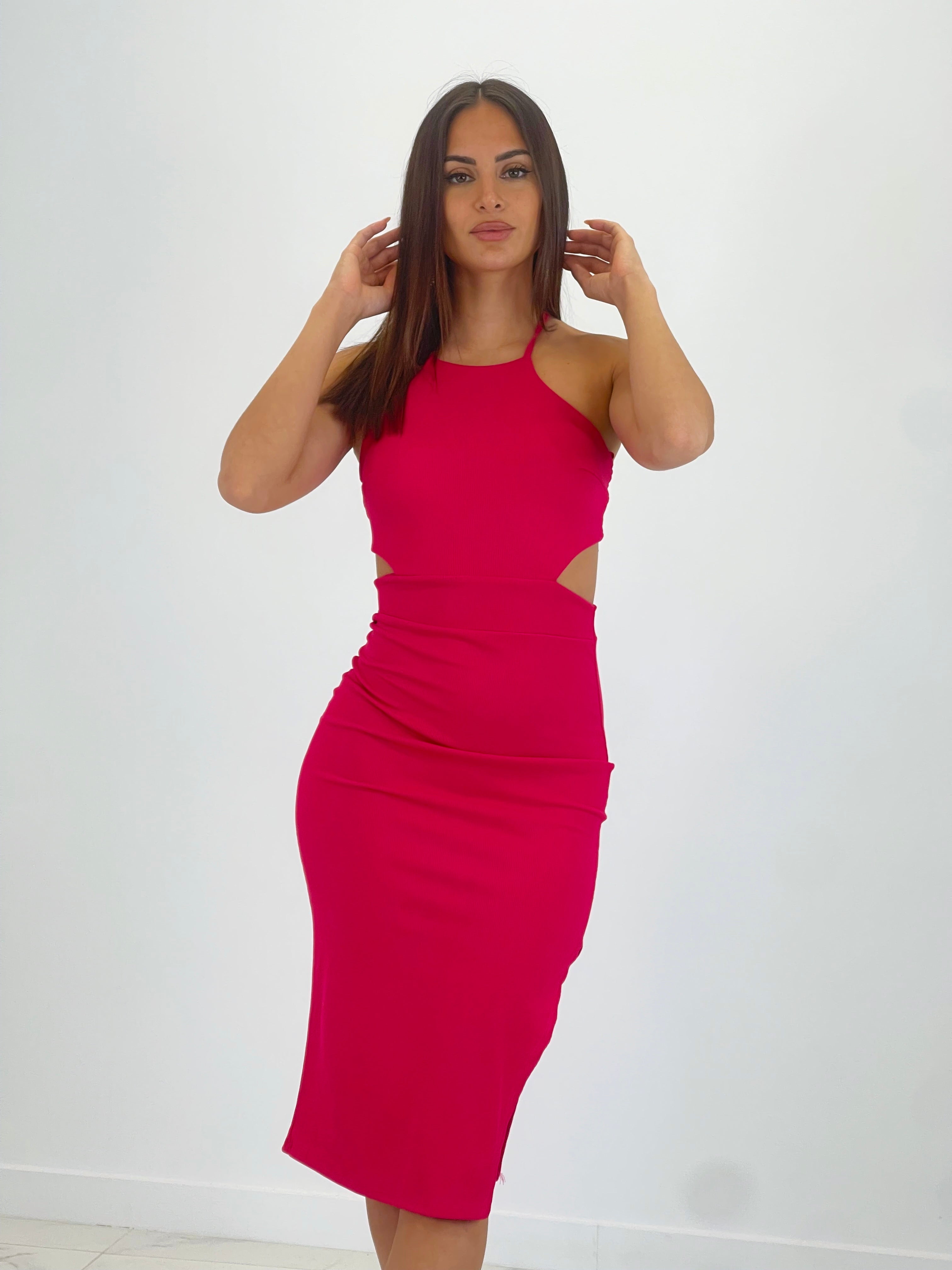 Ribbed halter lace up midi dress