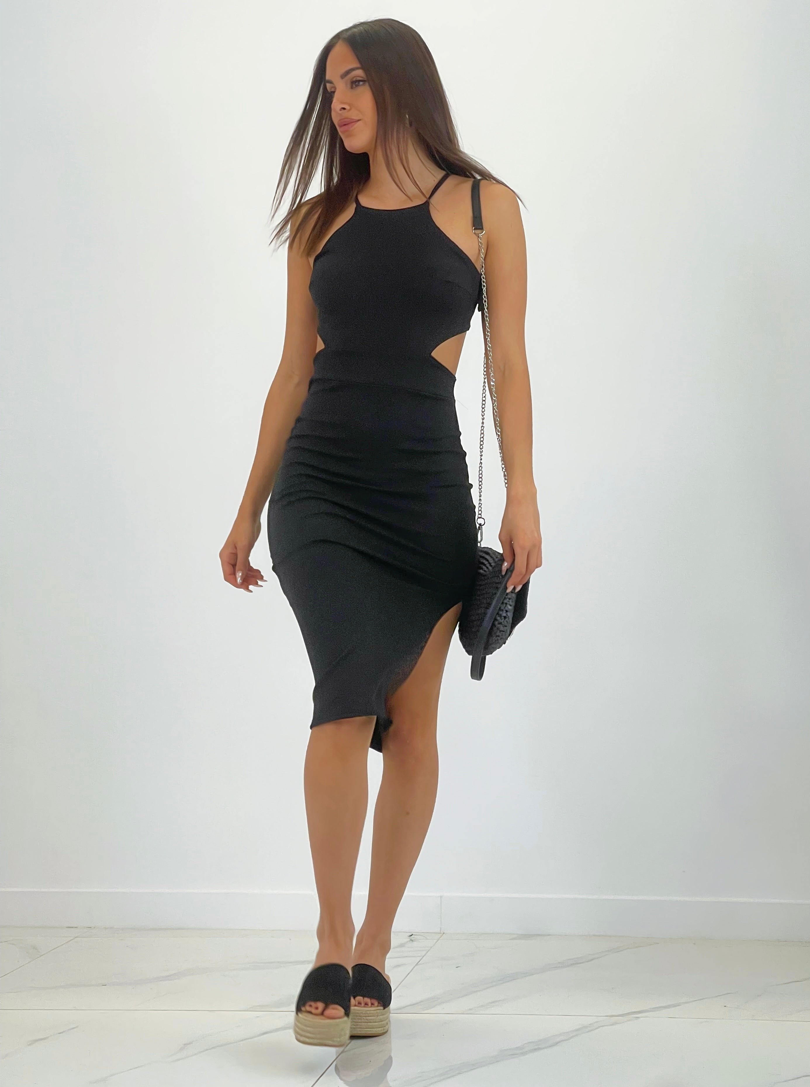 Ribbed halter lace up midi dress