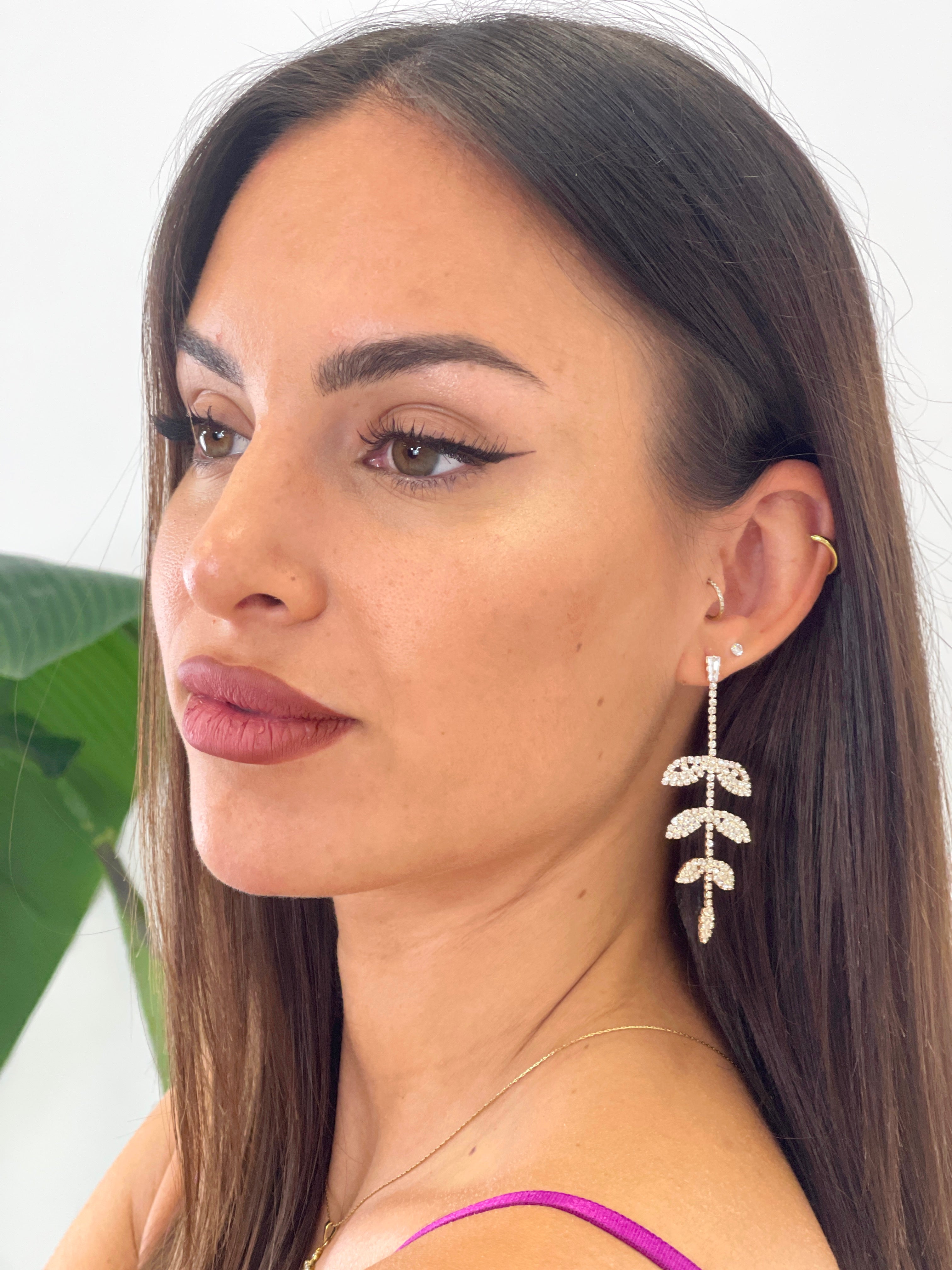 Rhinestone leaf earrings