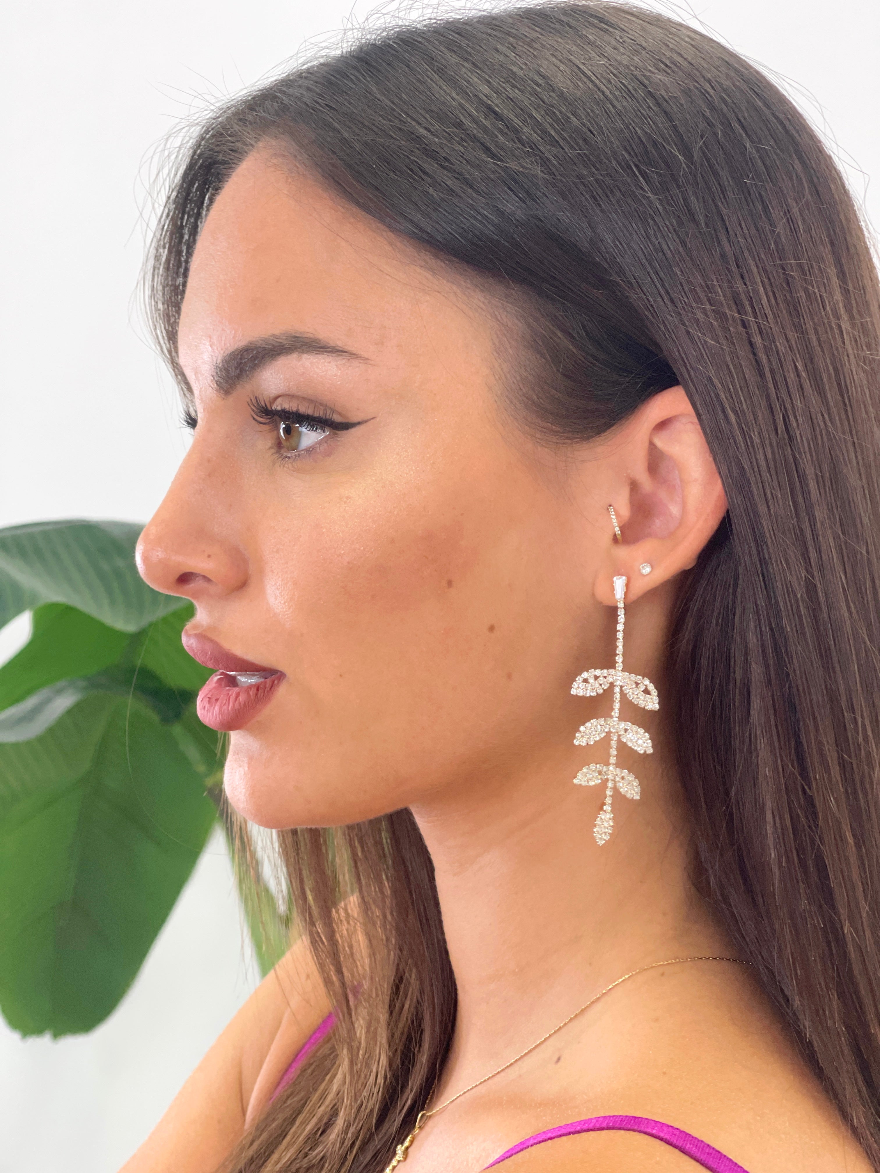 Rhinestone leaf earrings
