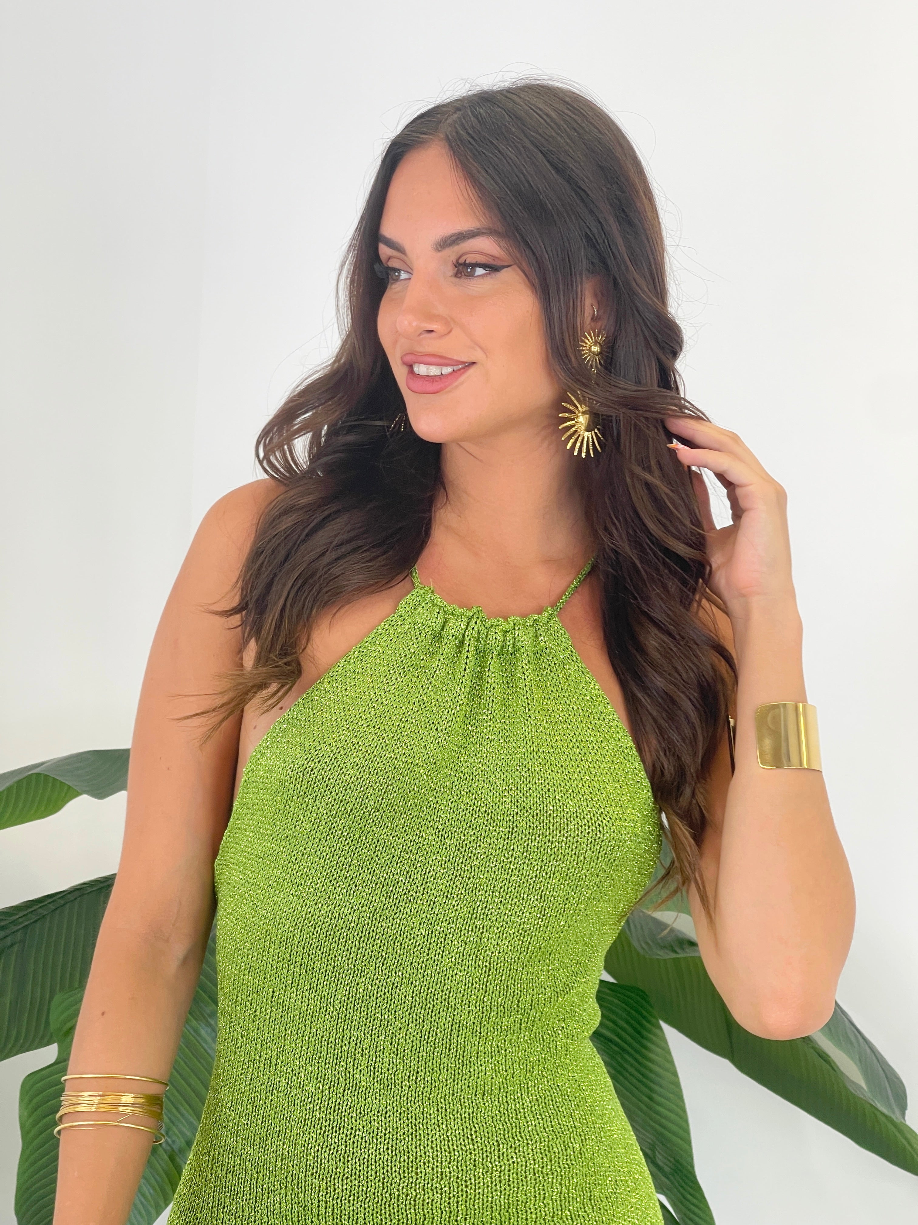 Vestido punto croché Lurex halter