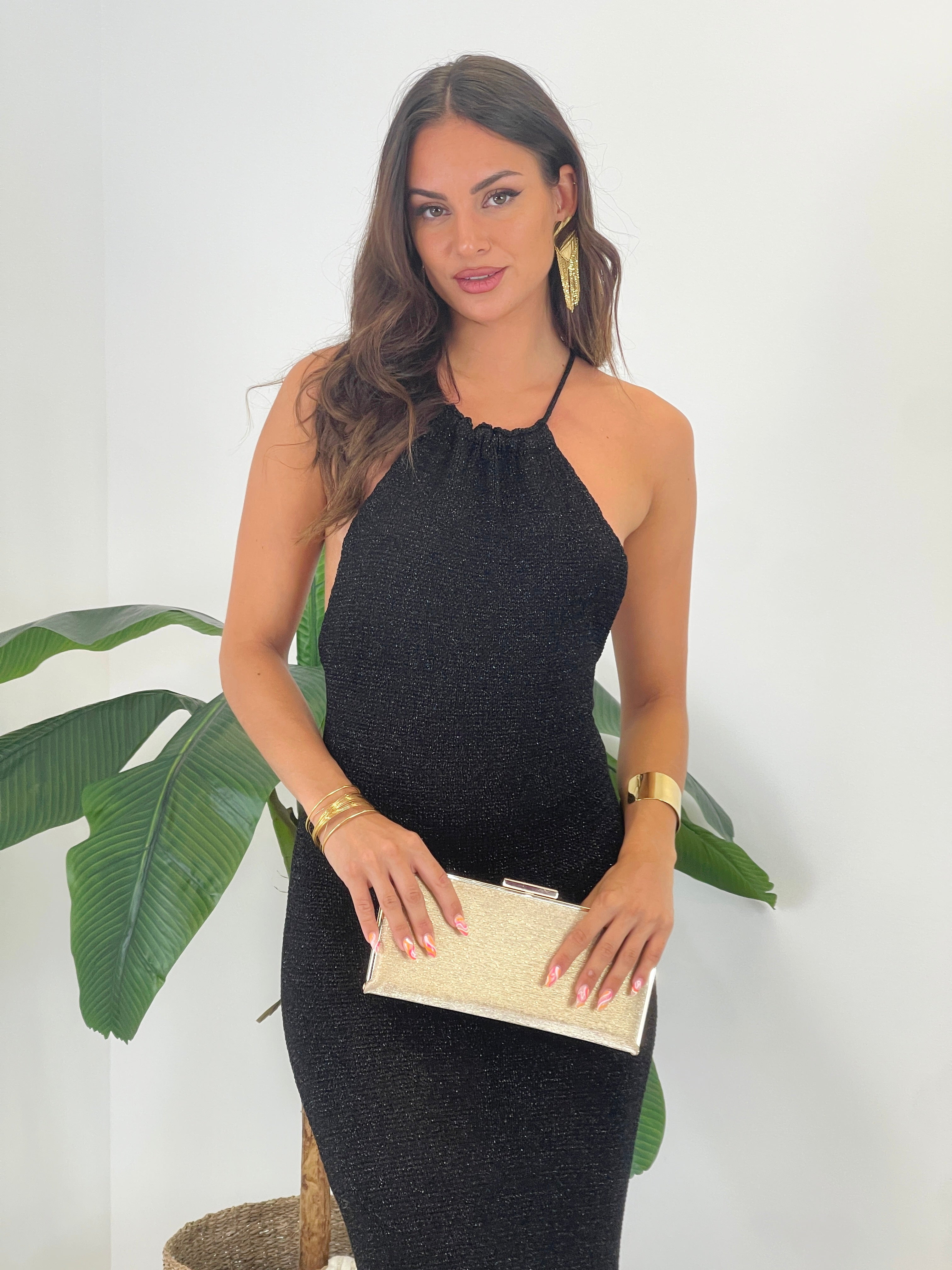 Vestido punto croché Lurex halter