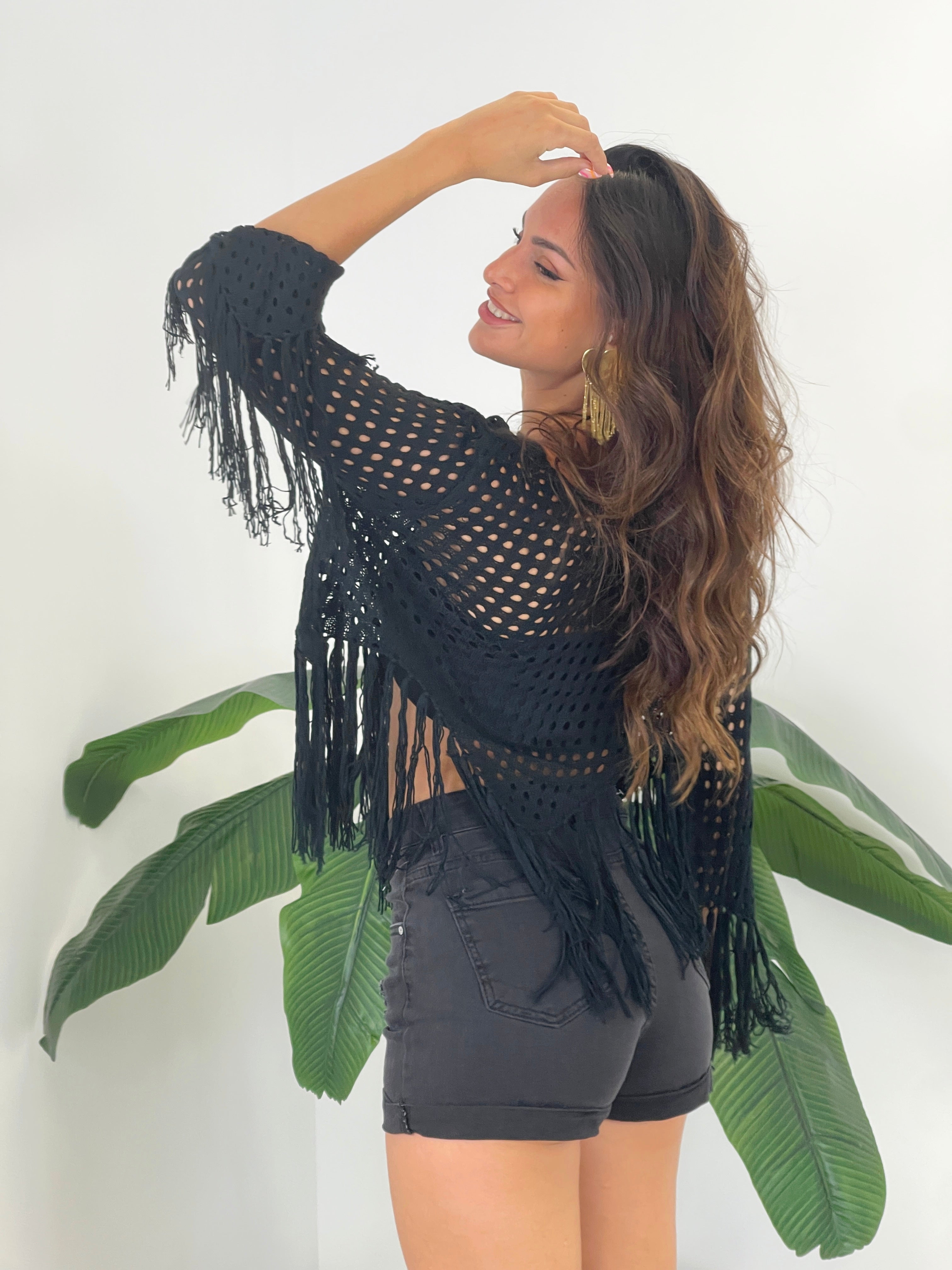 Phuket long-sleeved fringed top