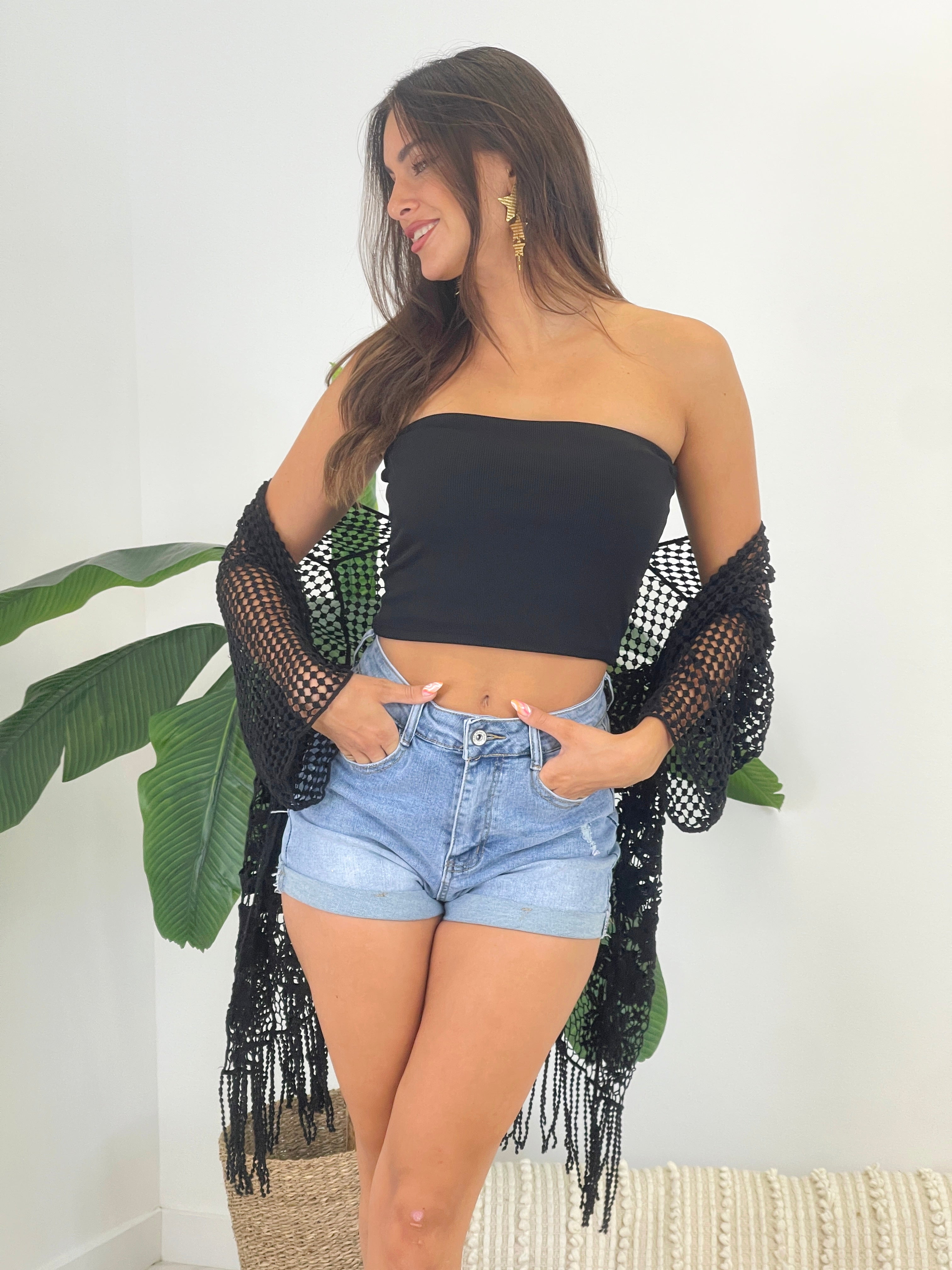 Chaqueta calada con flecos