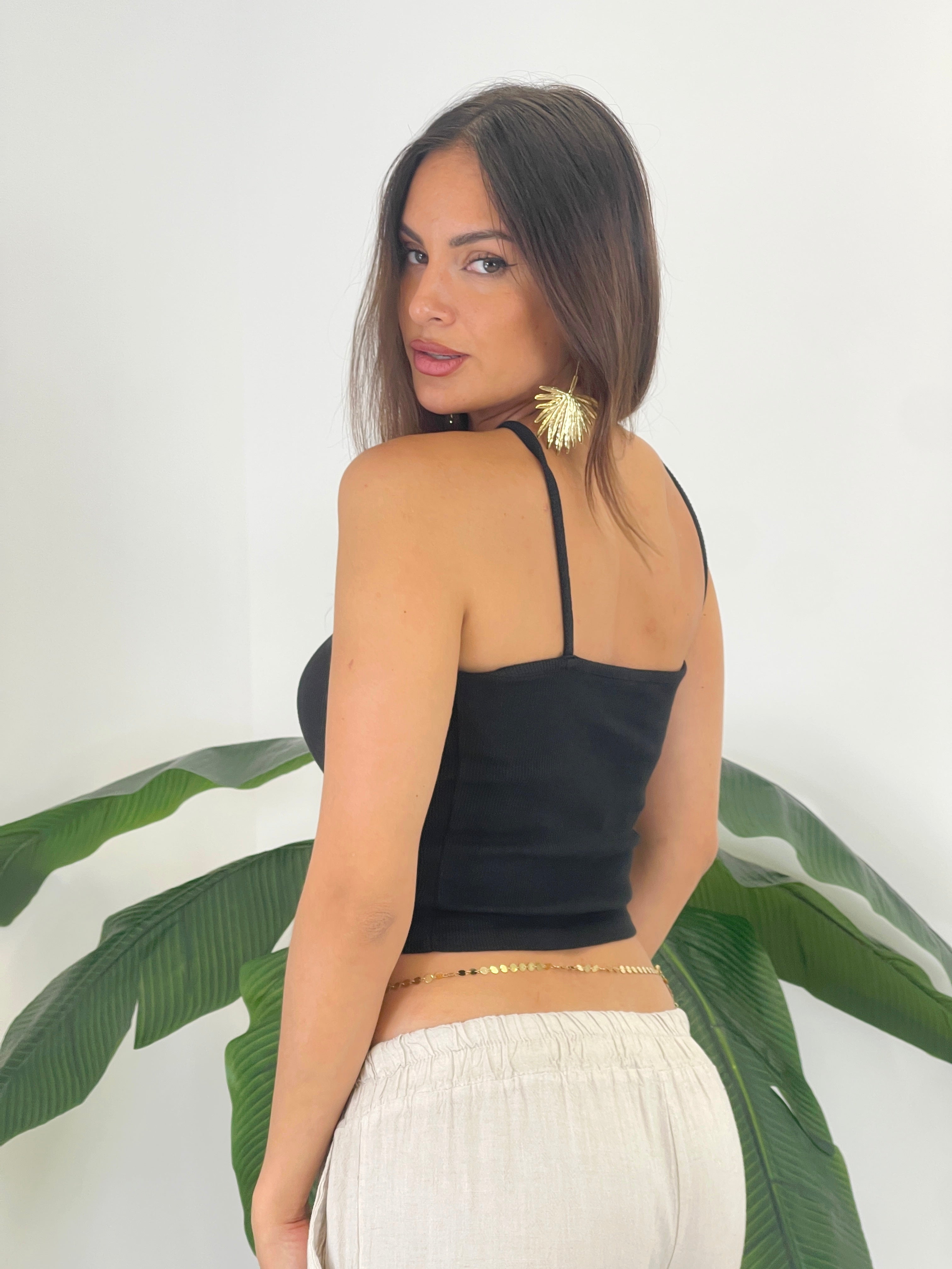 Asymmetrical ribbed strap top