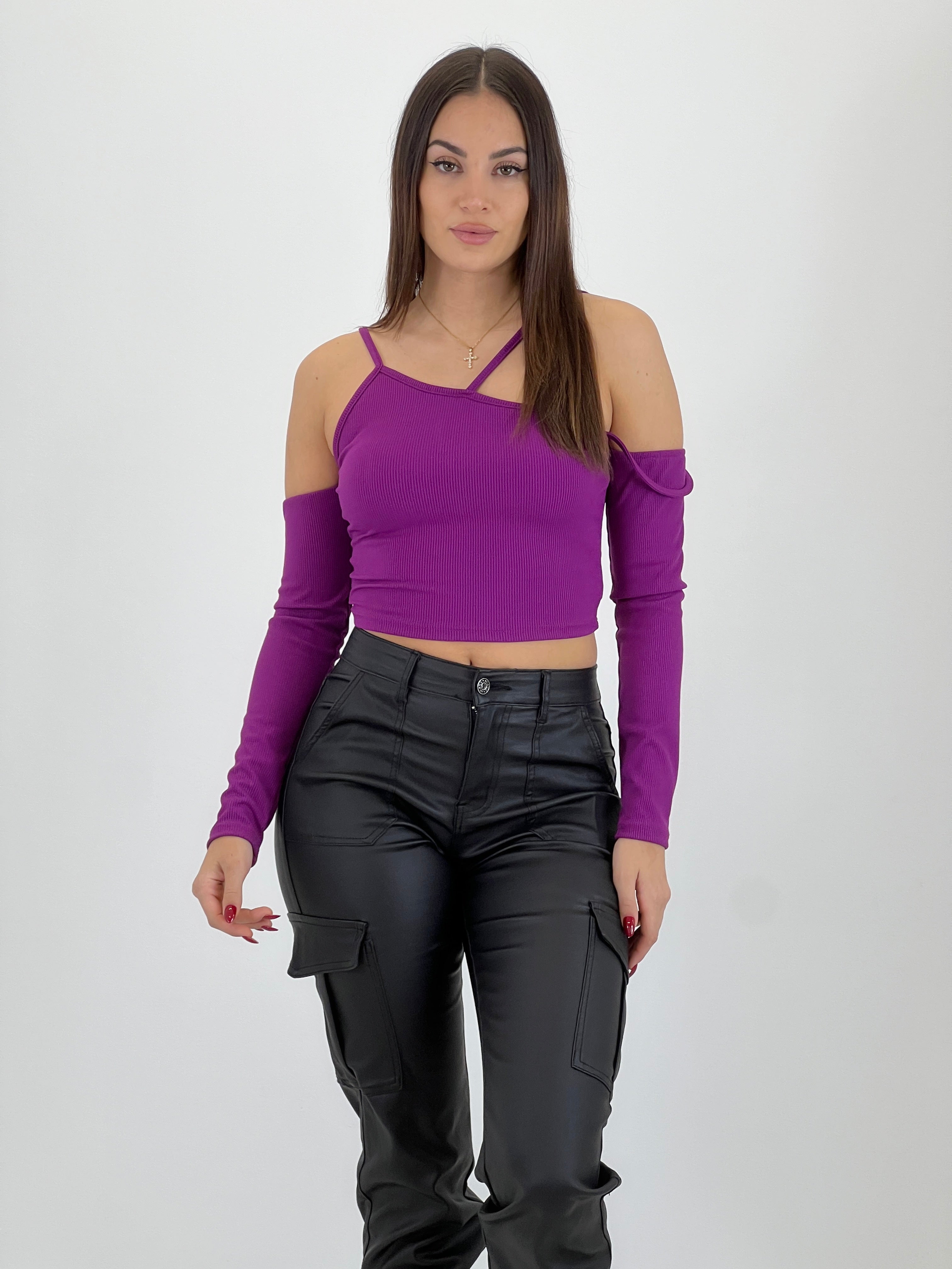Asymmetrical ribbed crop top