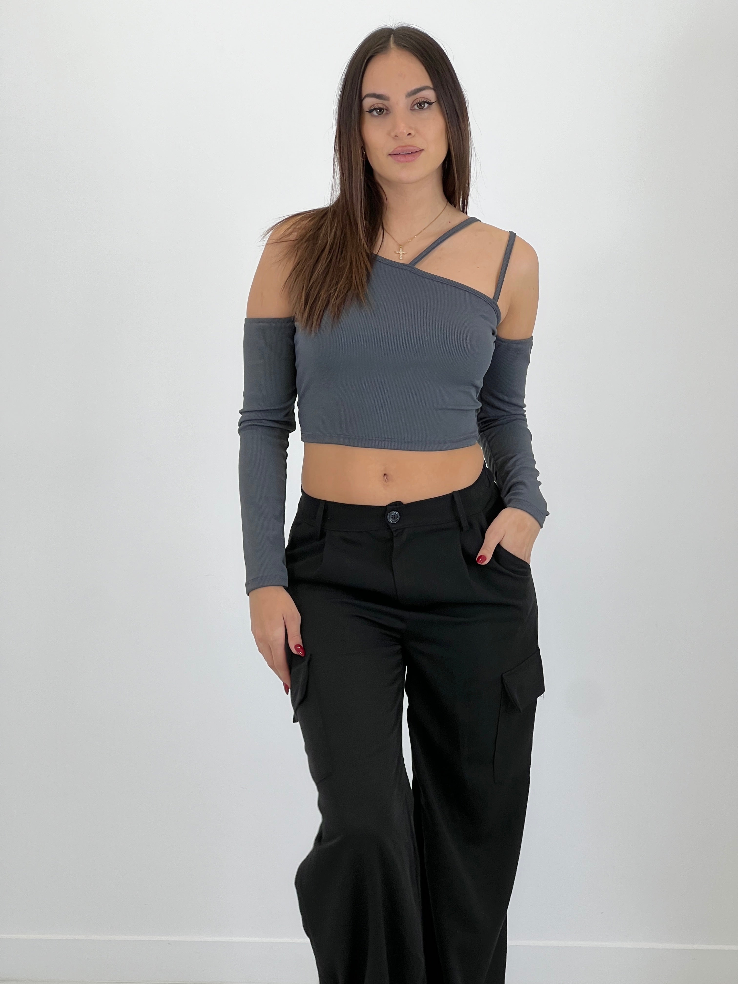 Asymmetrical ribbed crop top