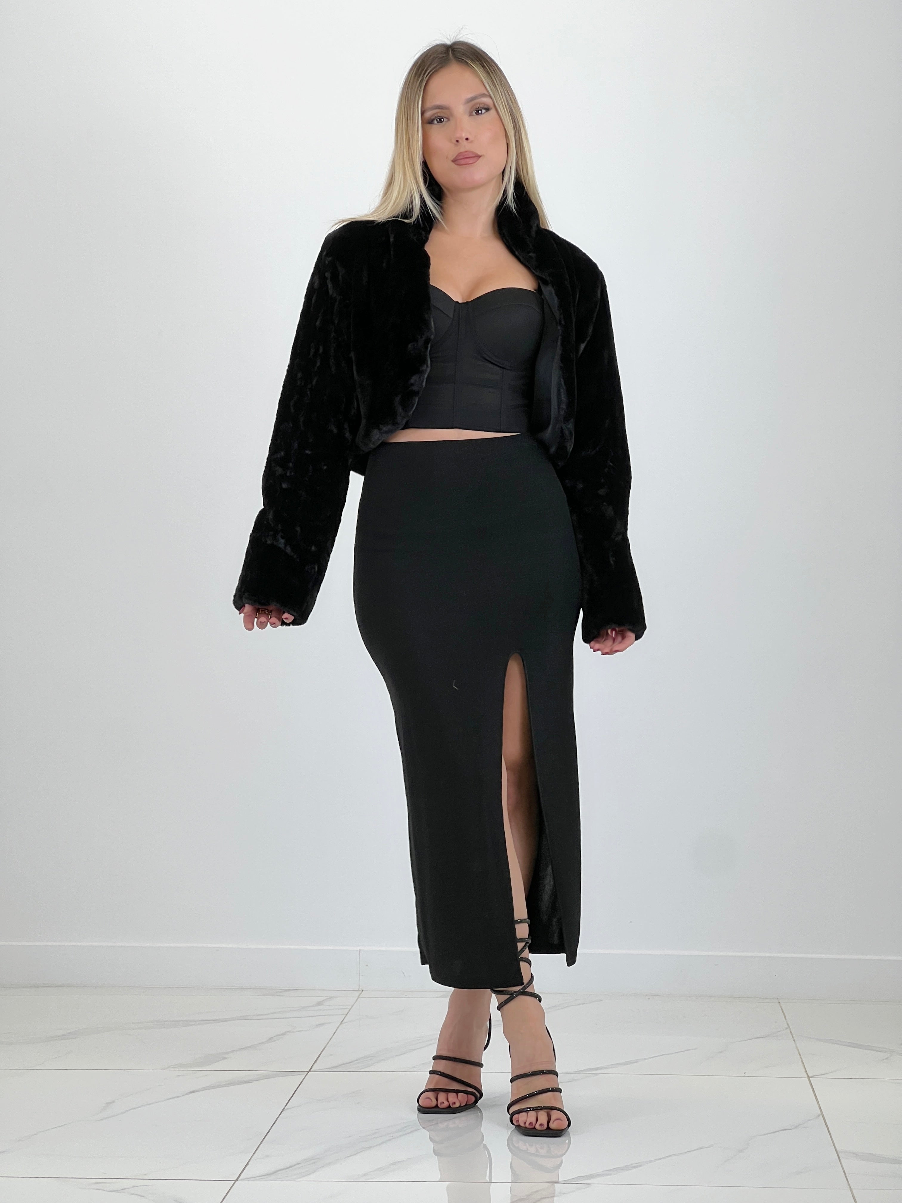 Falda midi abertura lurex