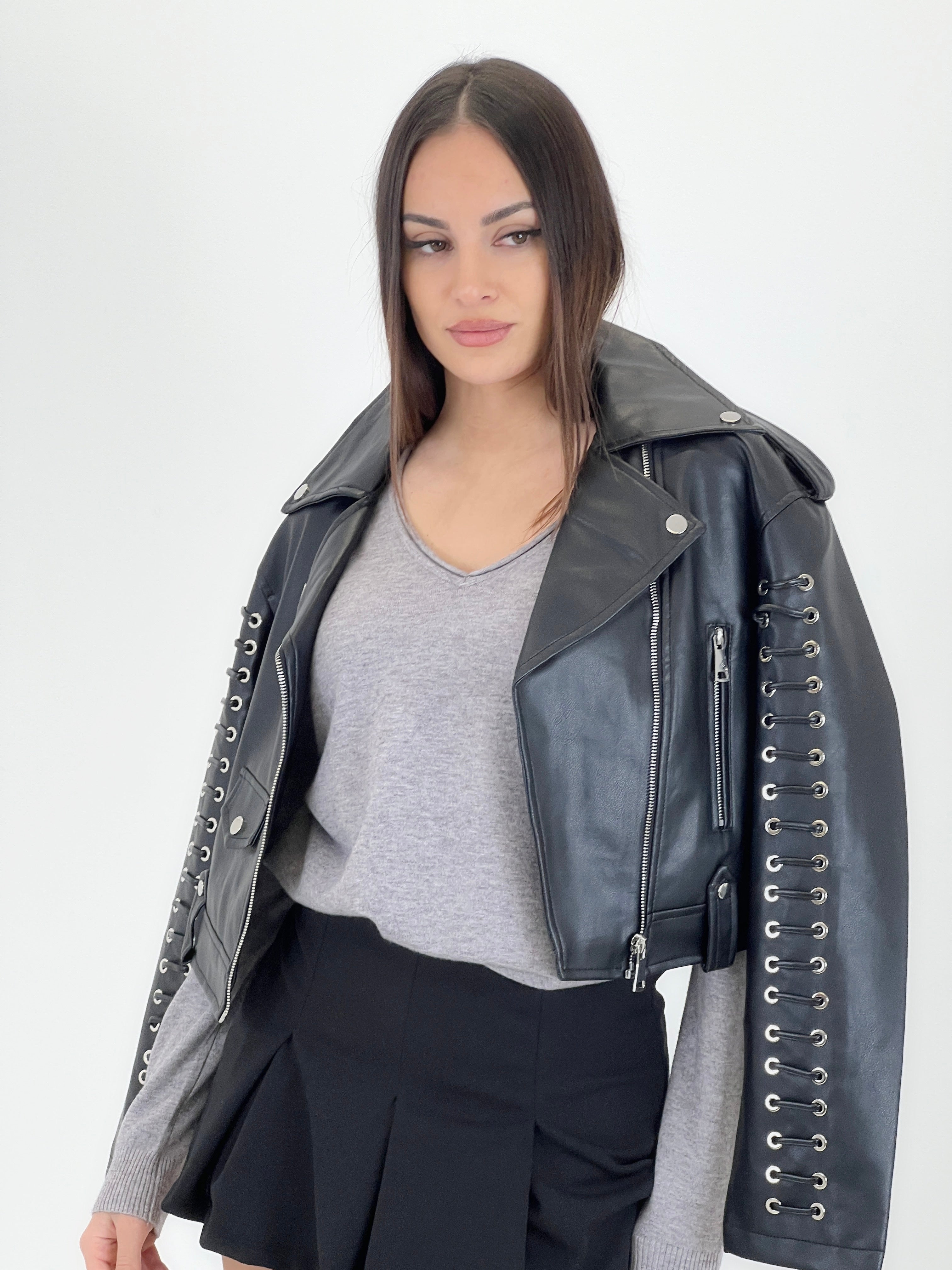Cropped leather-effect jacket