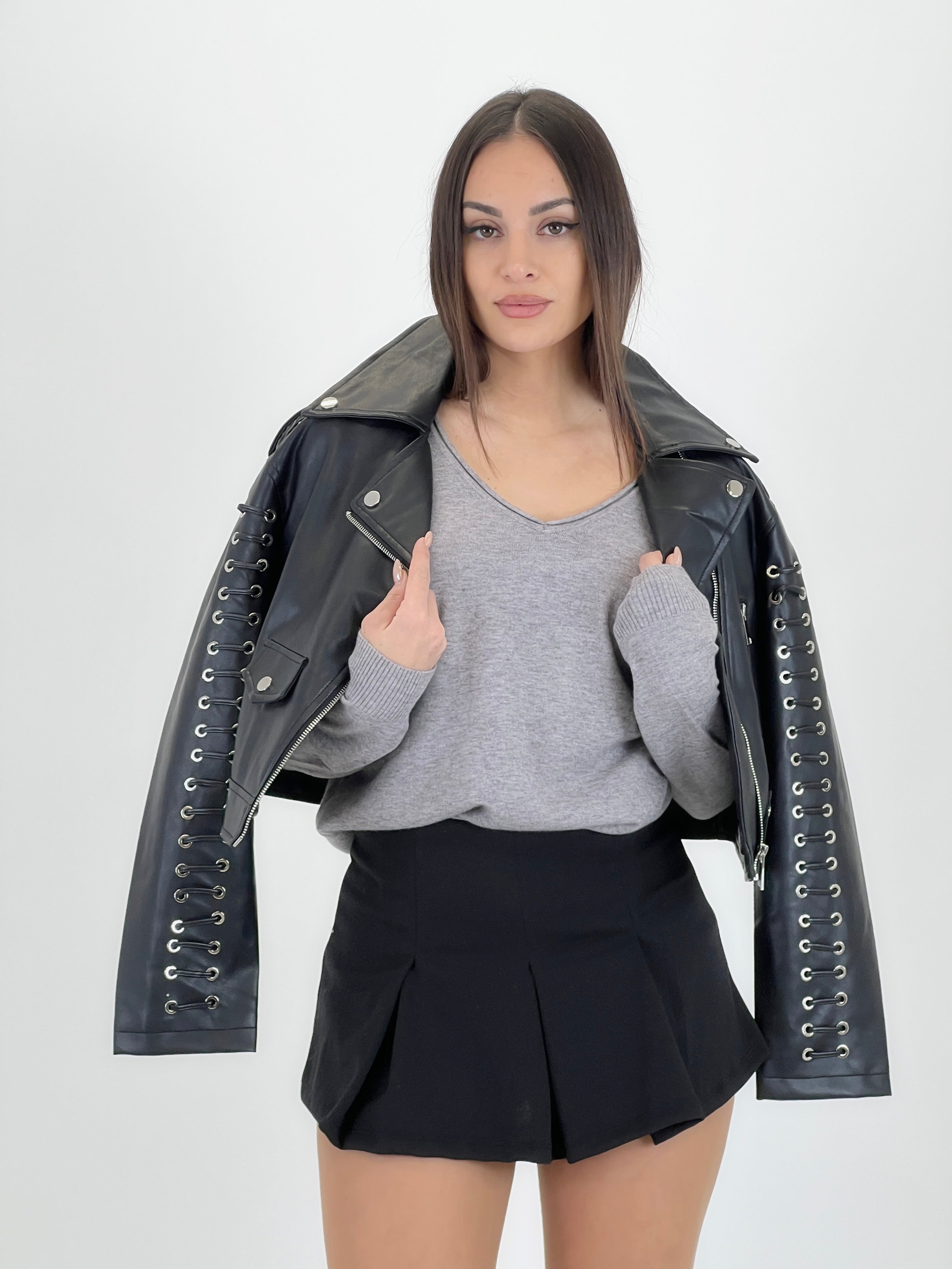 Cropped leather-effect jacket