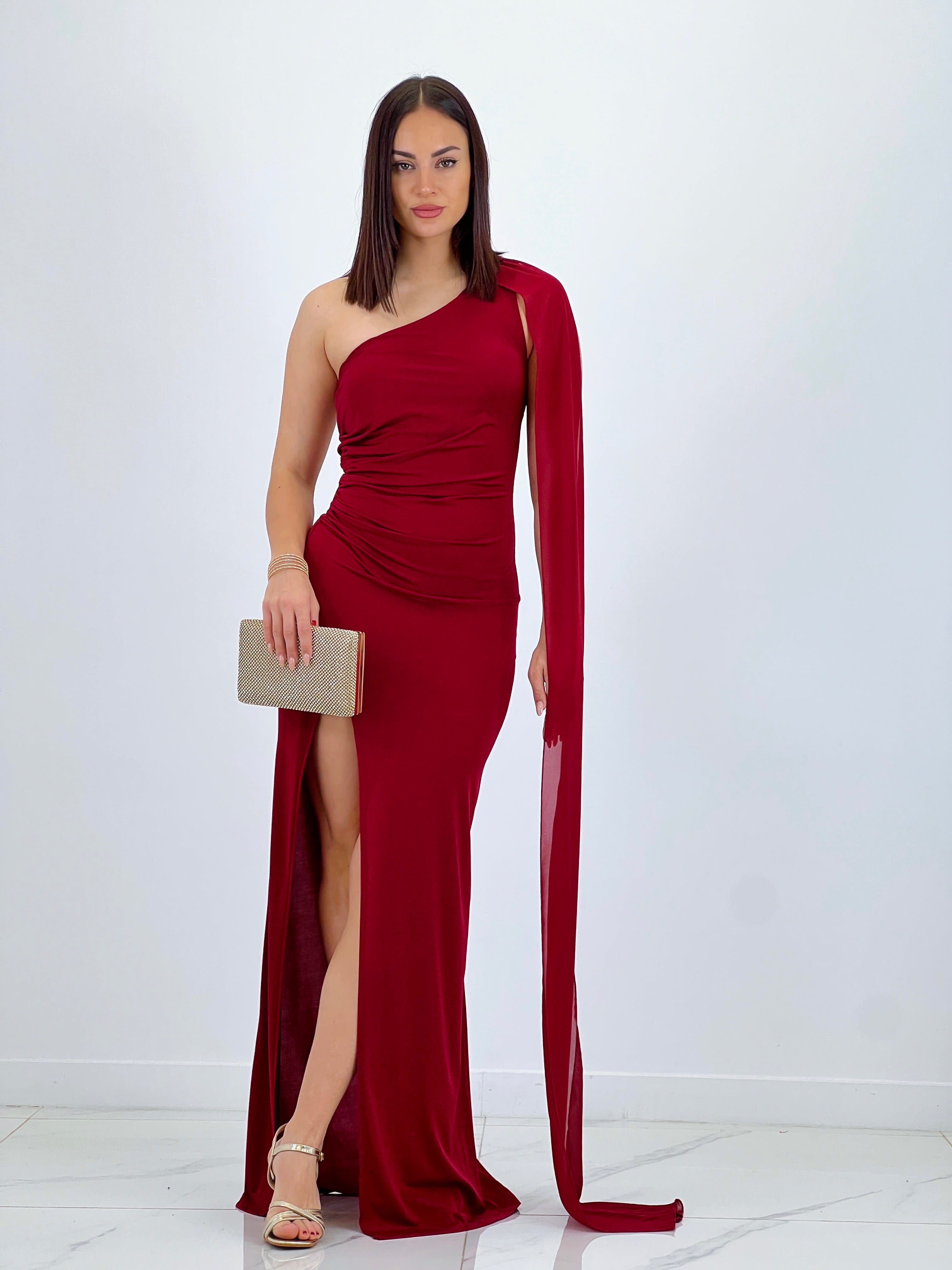 Asymmetrical dress with Yone shawl