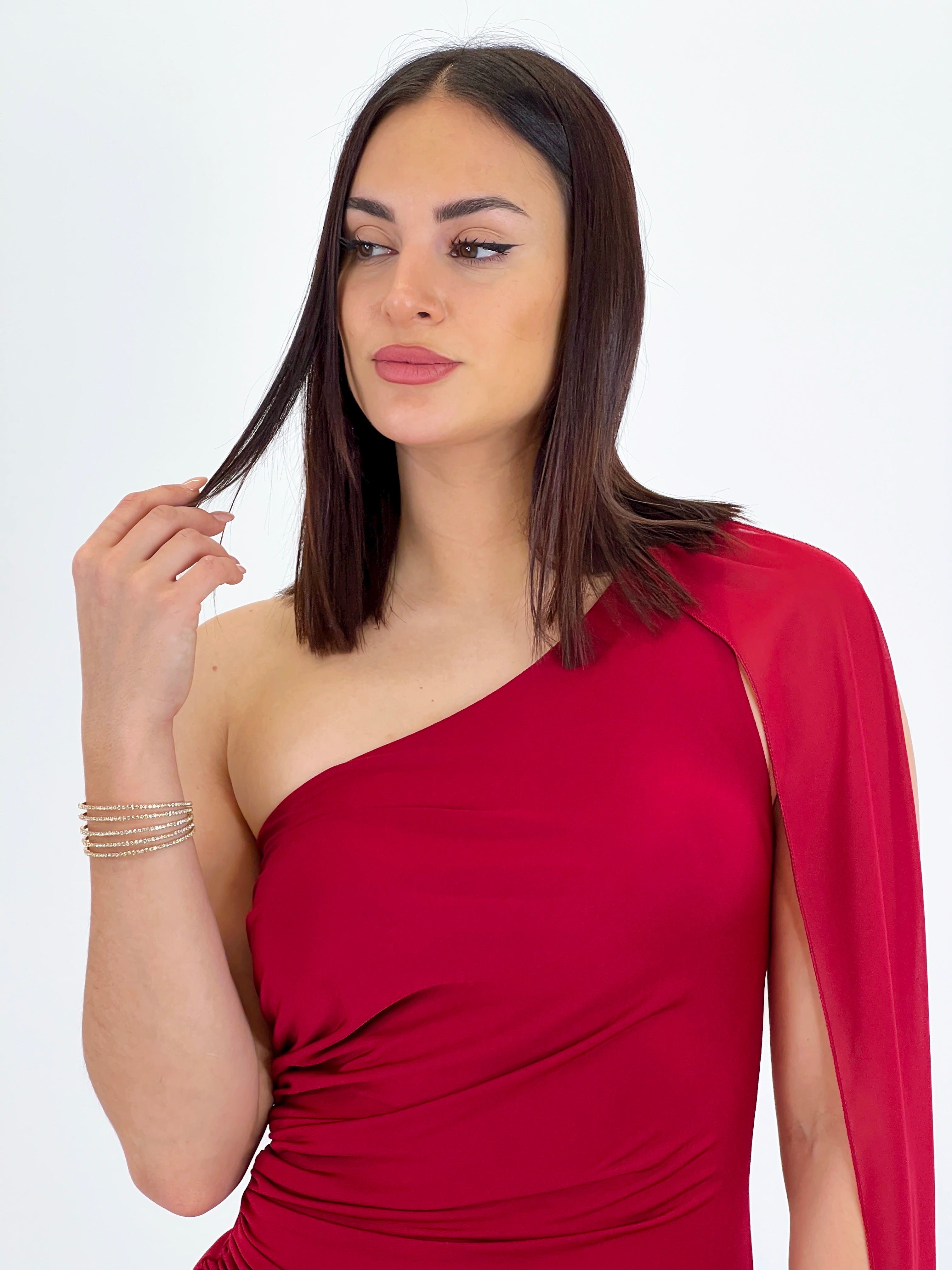 Asymmetrical dress with Yone shawl