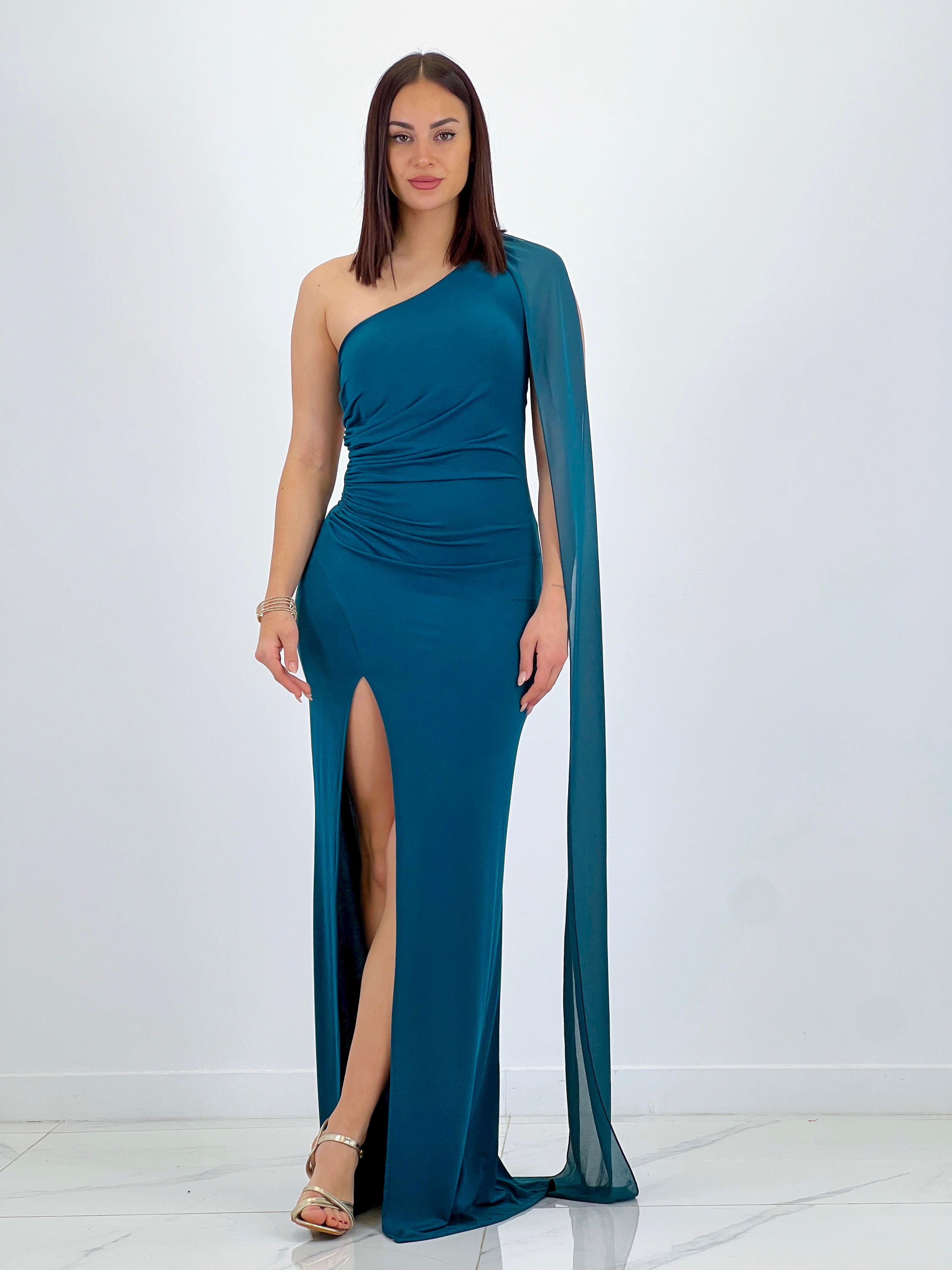 Asymmetrical dress with Yone shawl