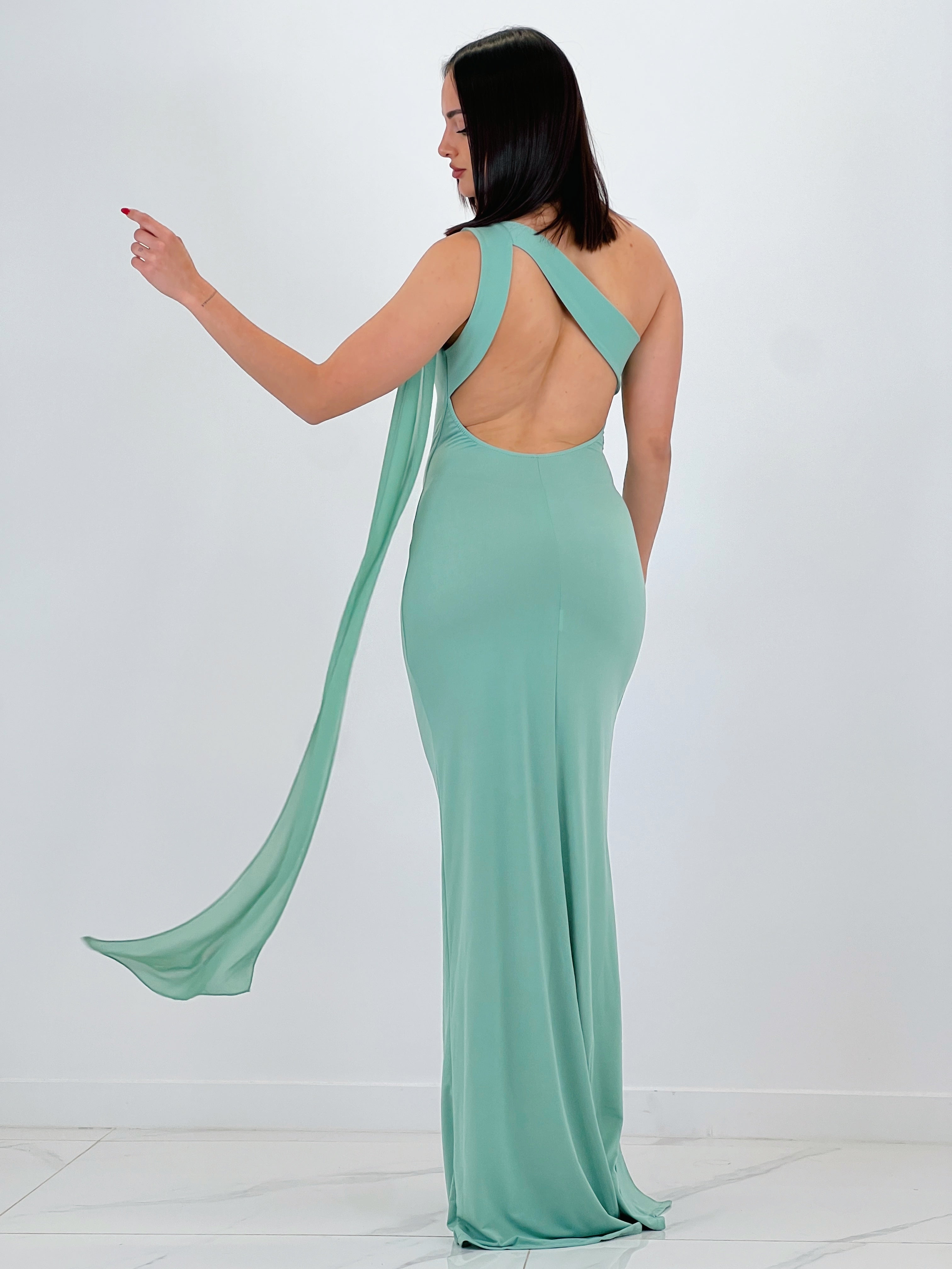 Asymmetrical dress with Yone shawl