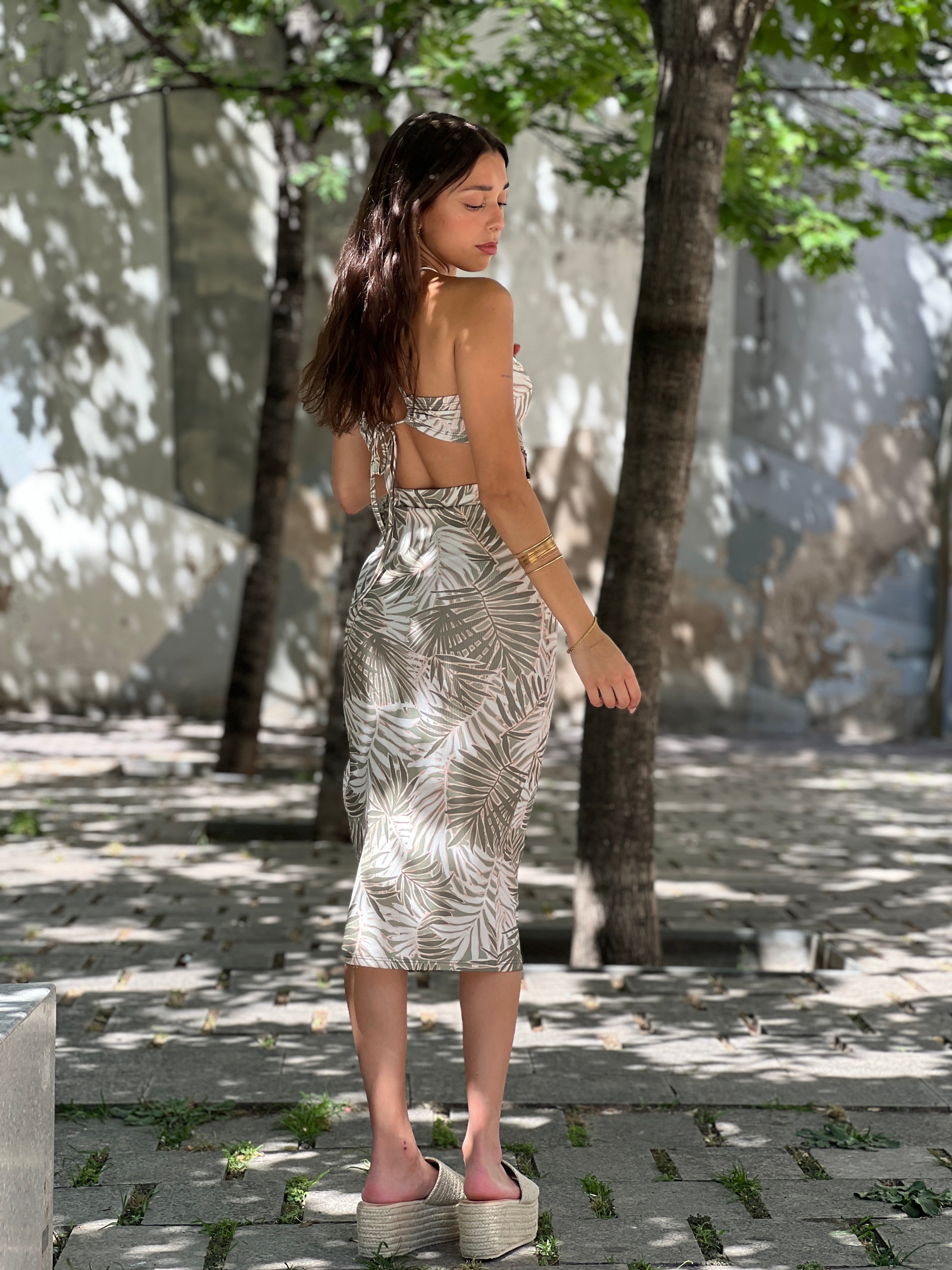 Printed lace-up dress