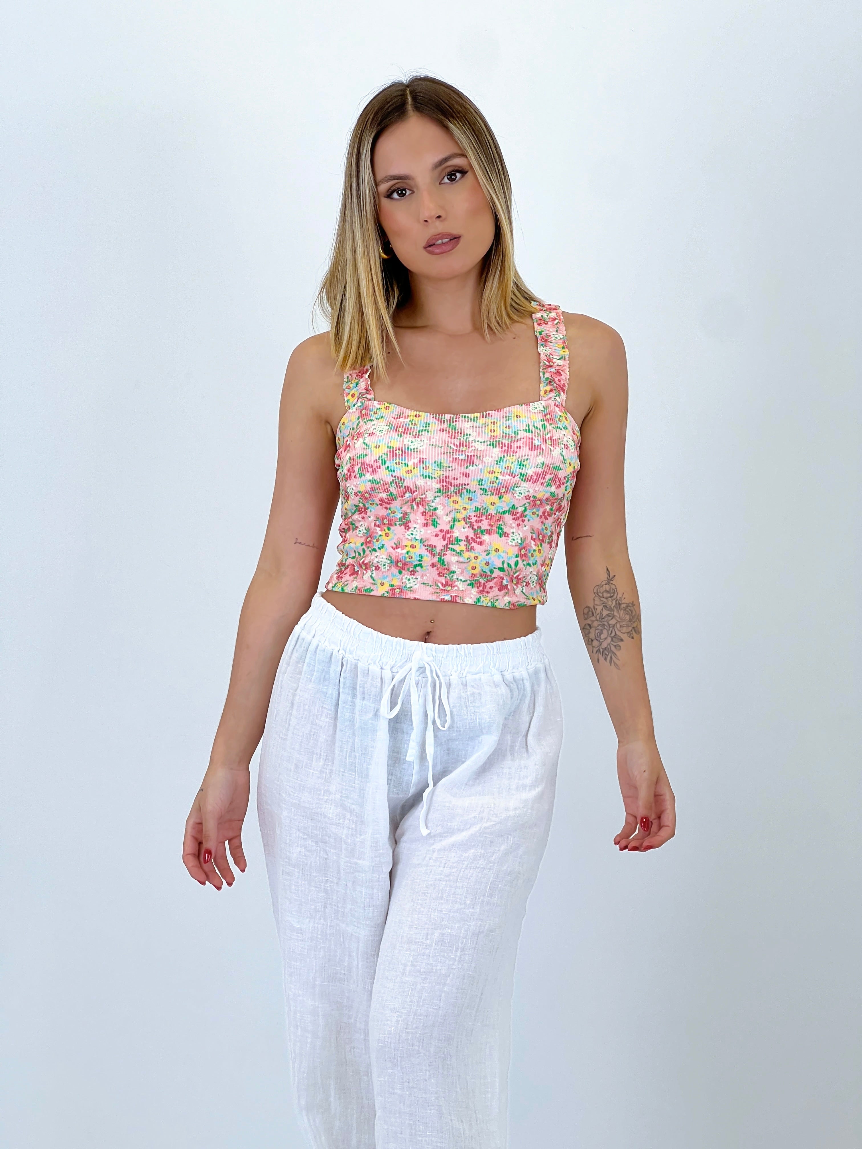 Pantalón lino flare goma