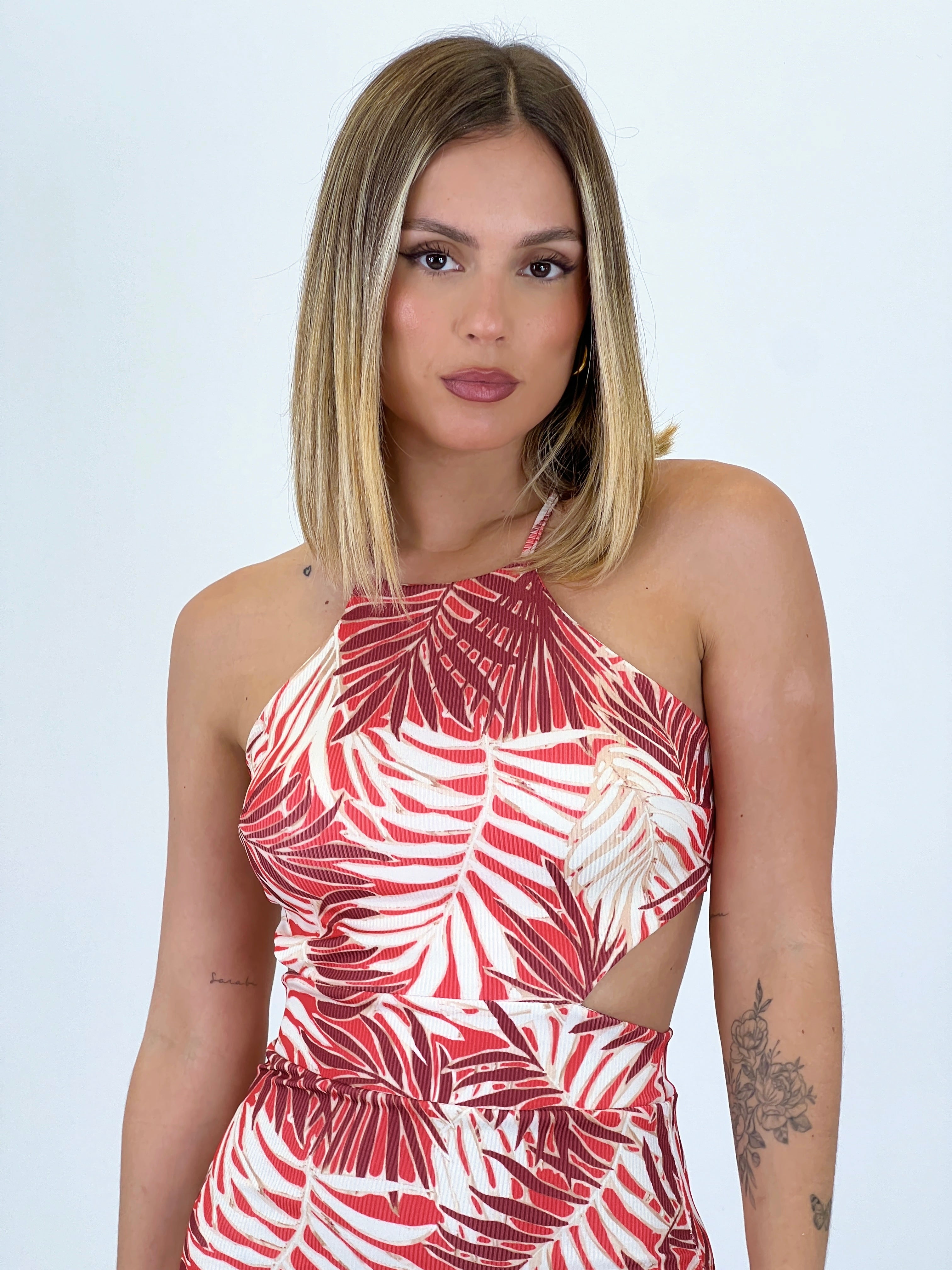 Printed lace-up dress
