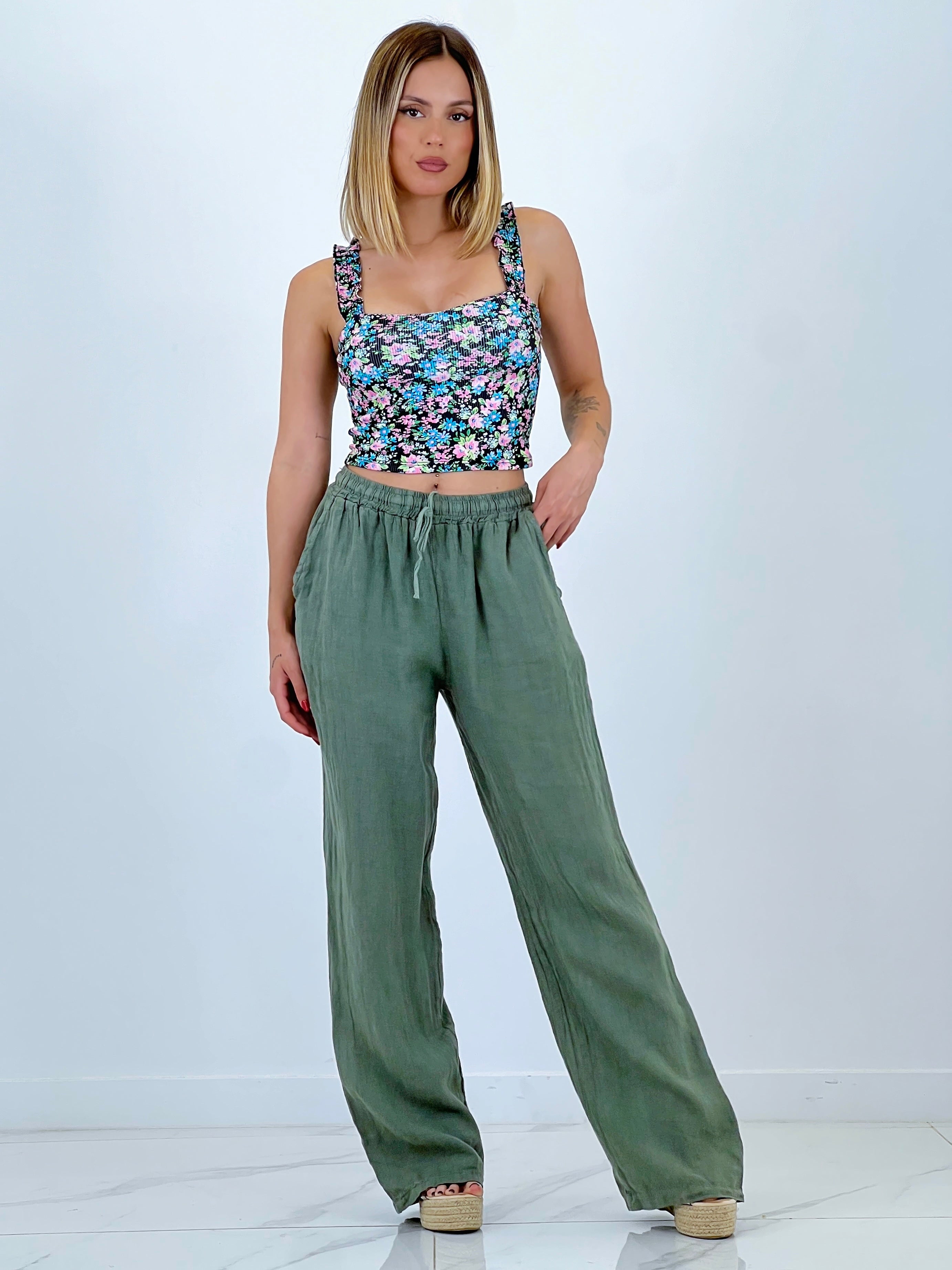 Pantalón lino flare goma