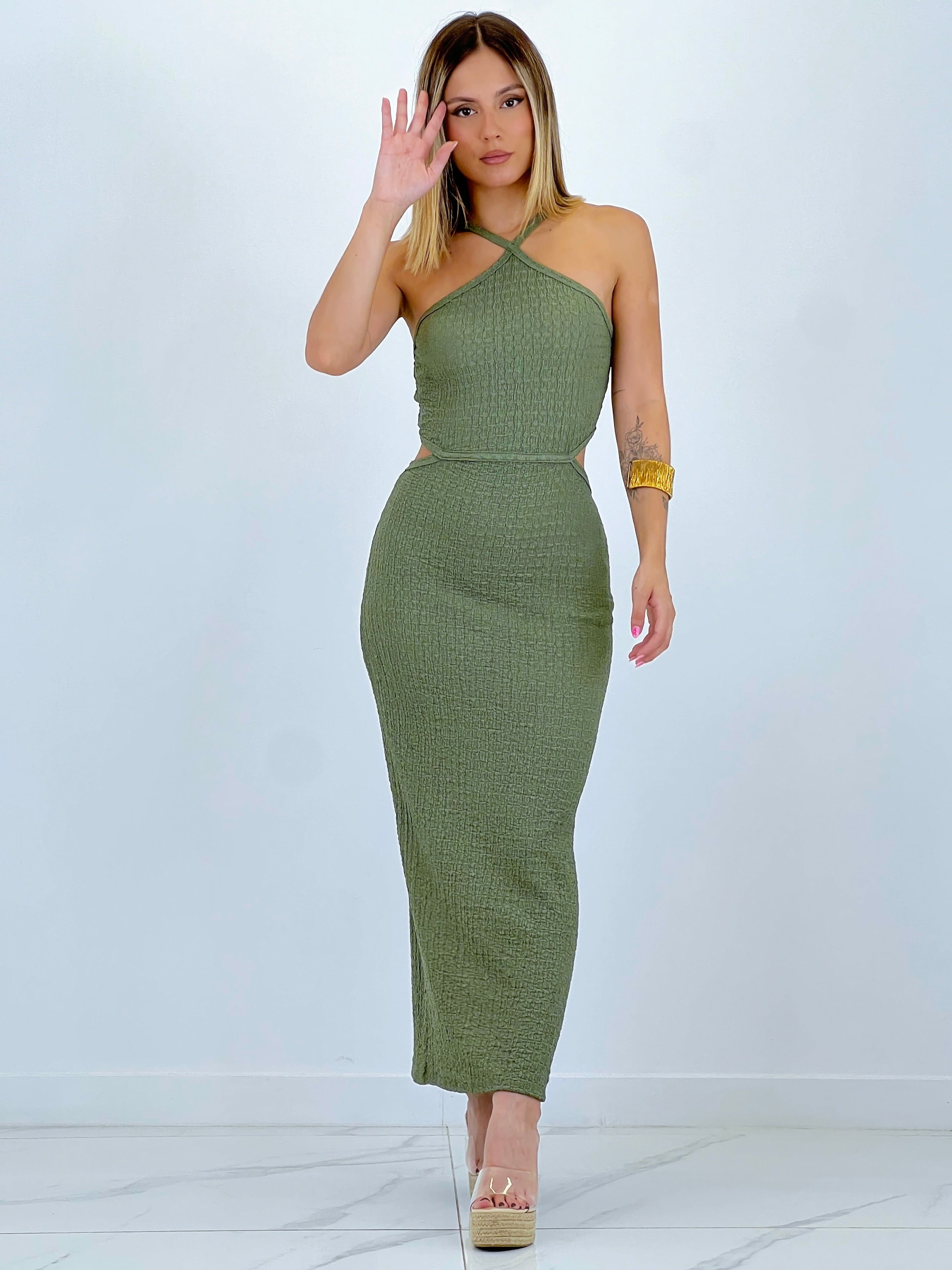 Indian texture cut-out dress
