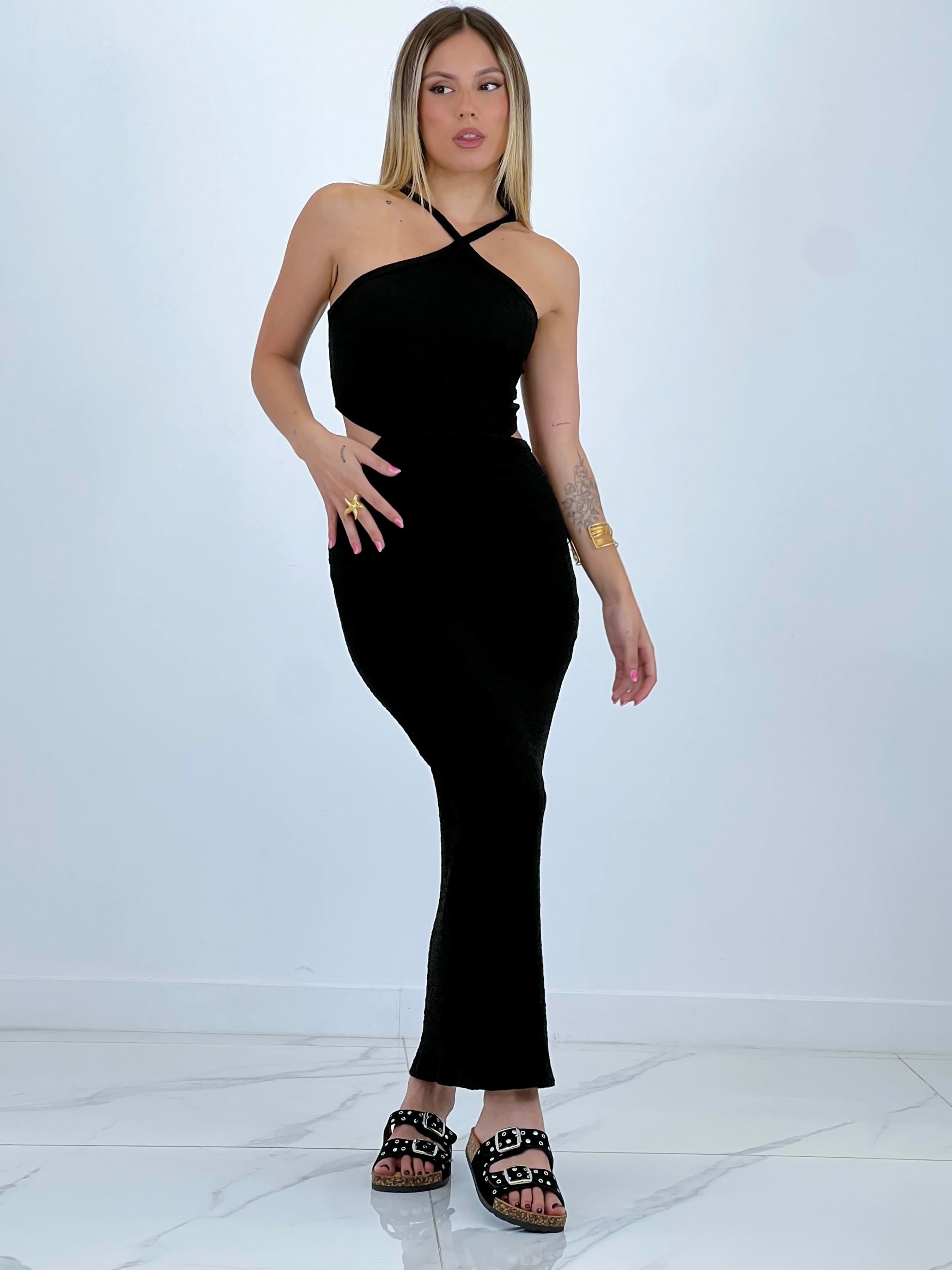 Indian texture cut-out dress