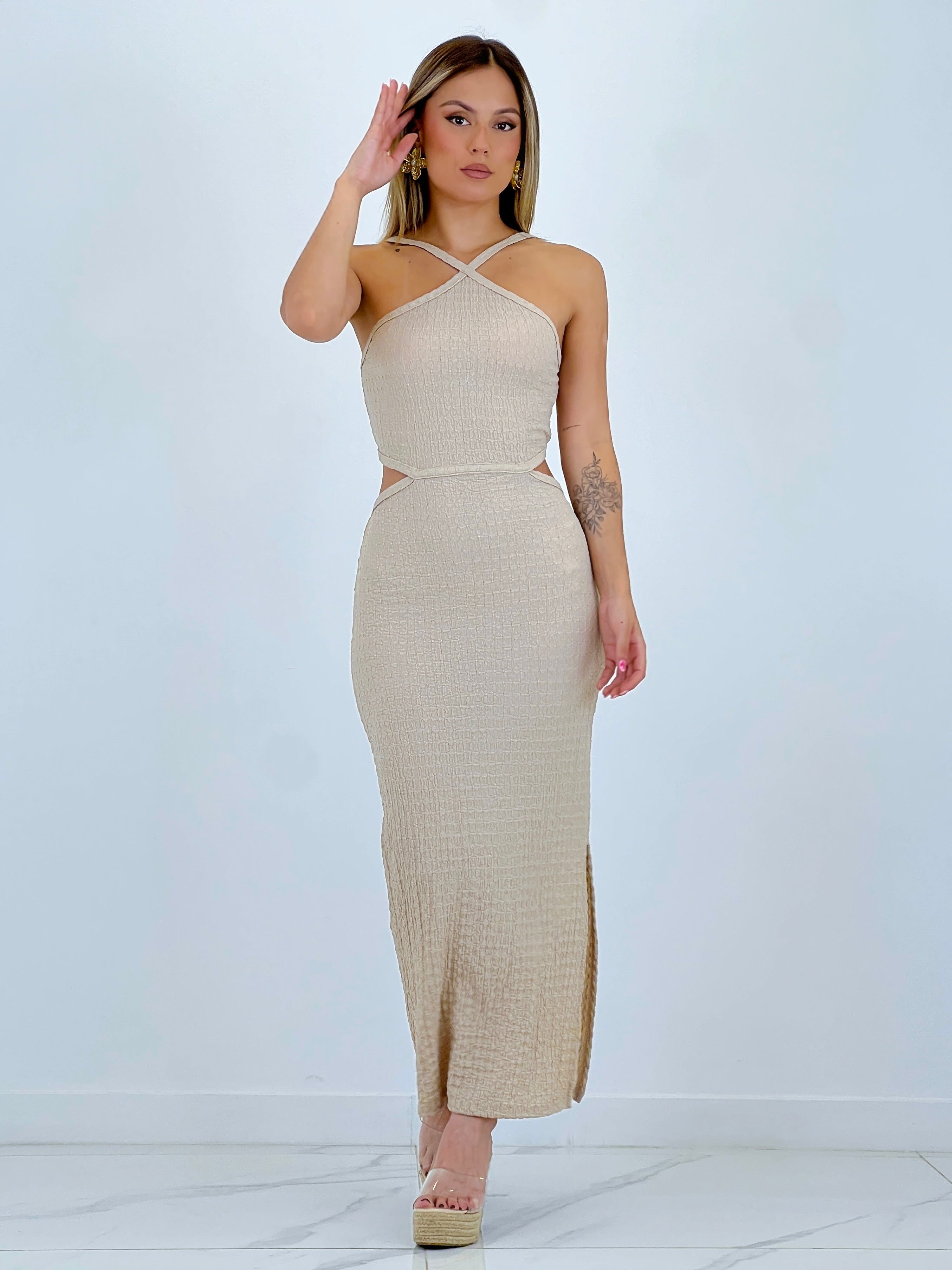 Indian texture cut-out dress