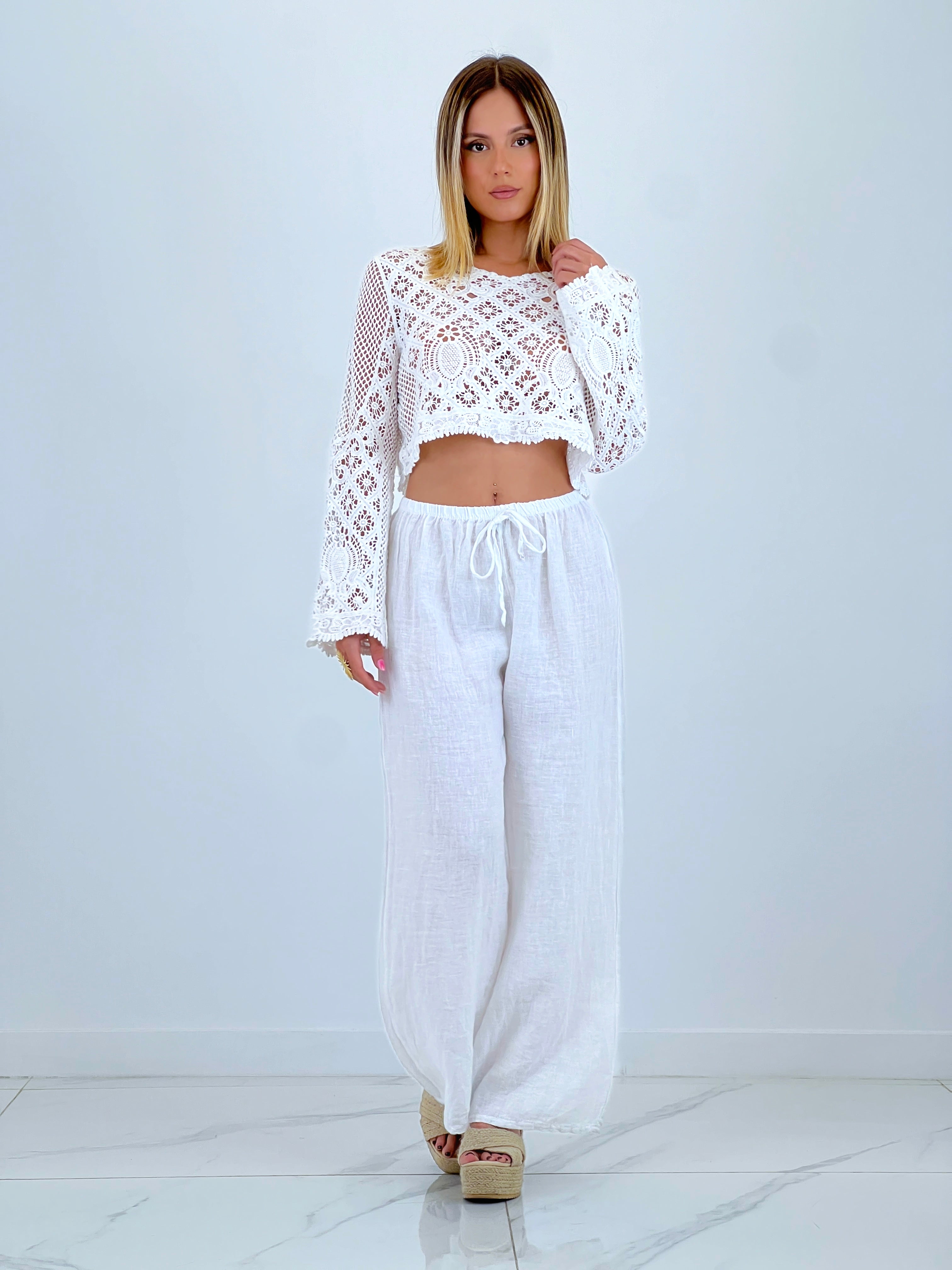 Crochet flared sleeve sweater