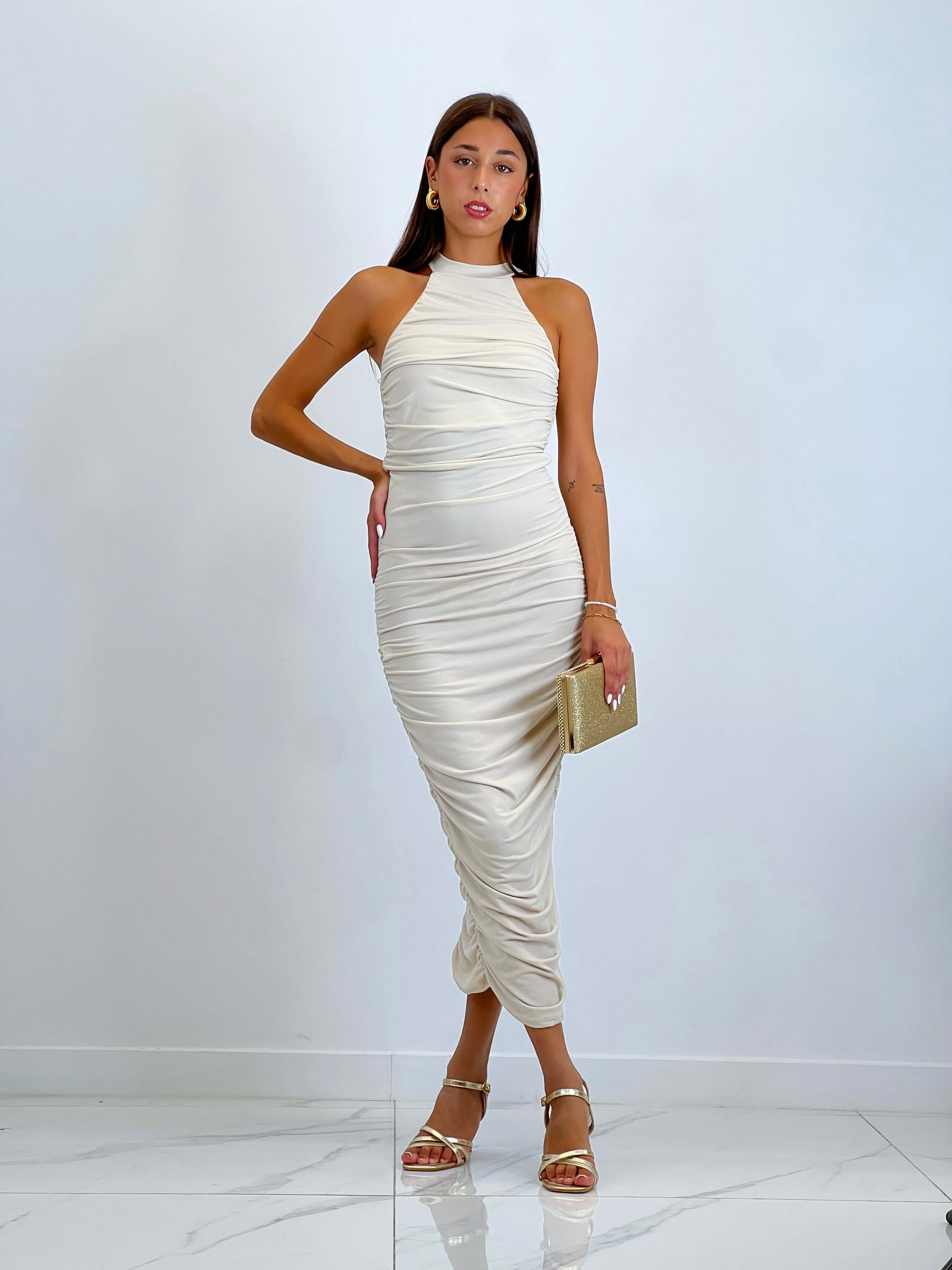 Ruched halter dress