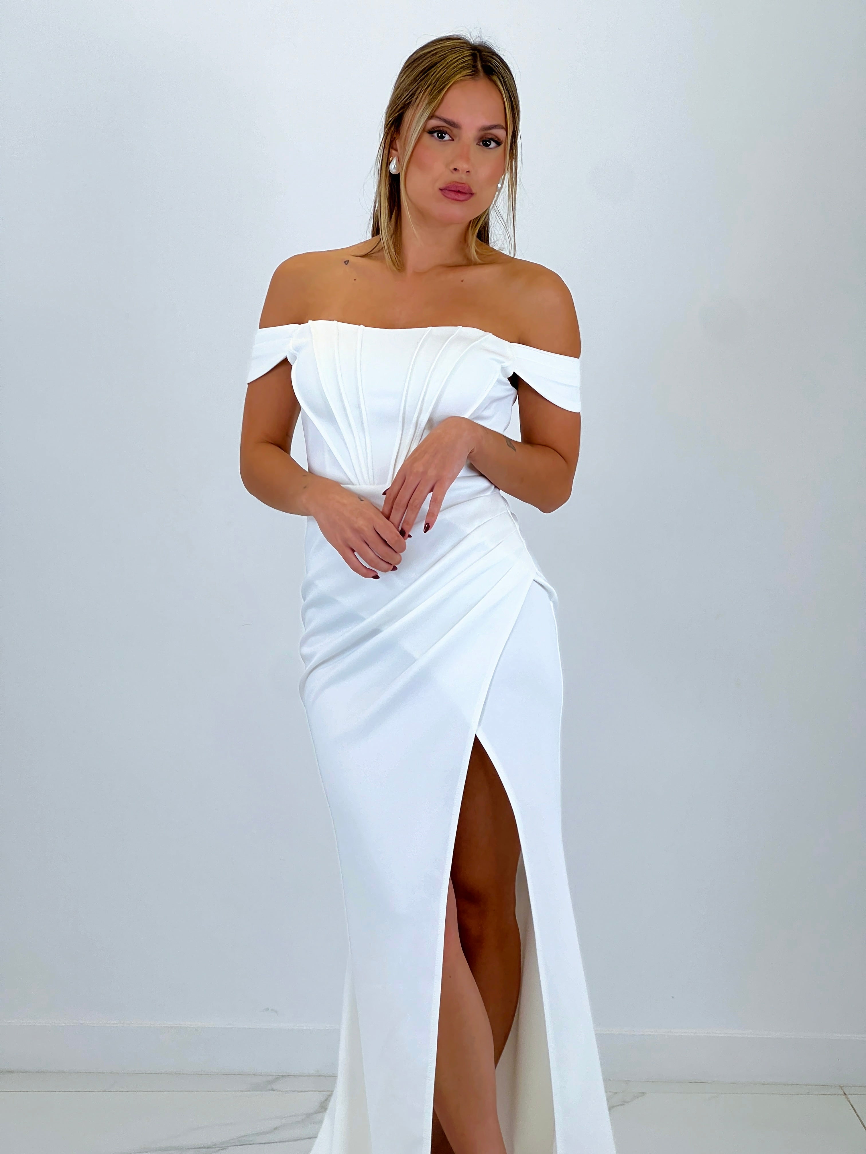 Vestido palabra de honor Selene blanco - Zebra&Maduixa®