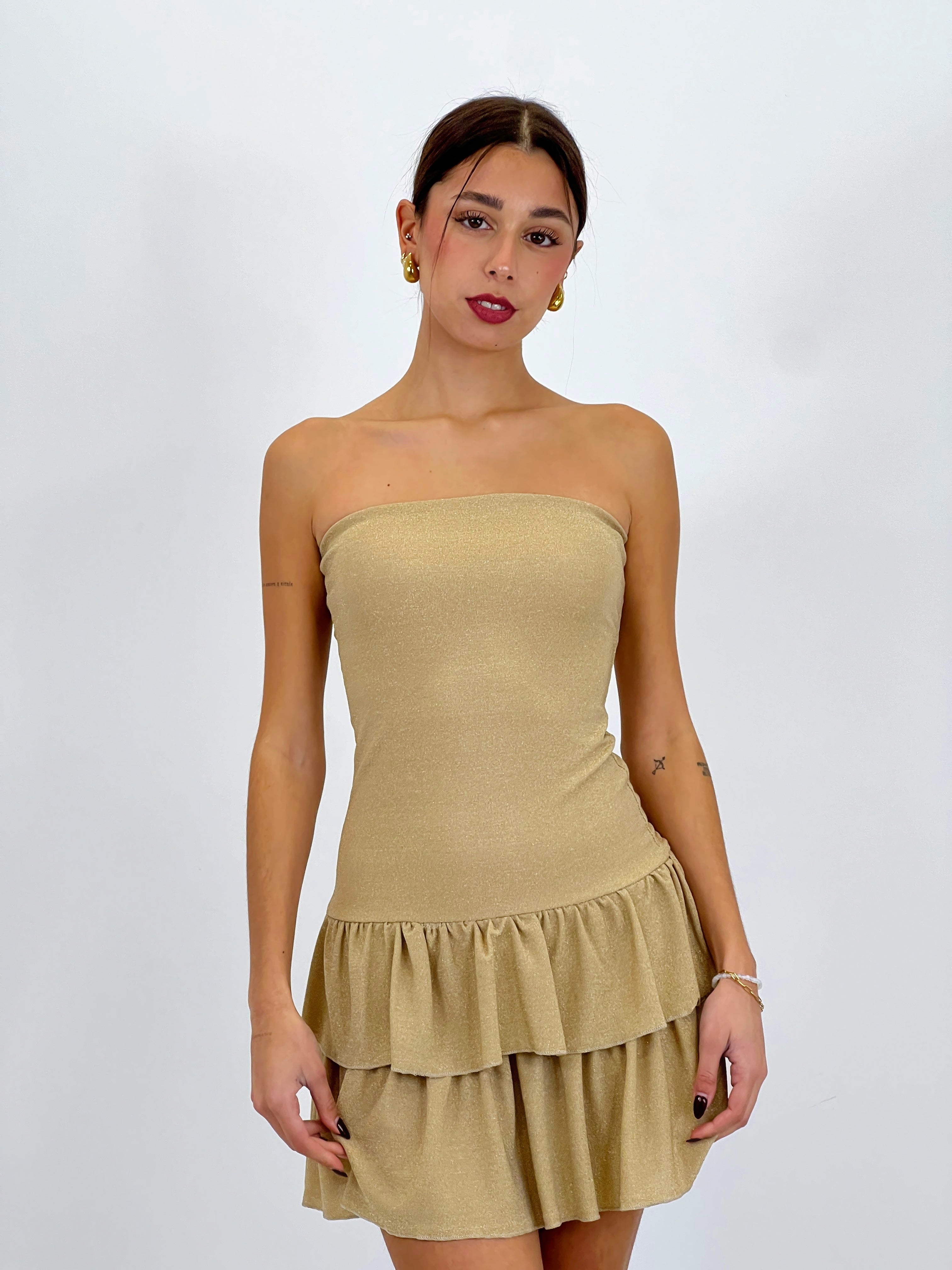 Double ruffle lurex dress