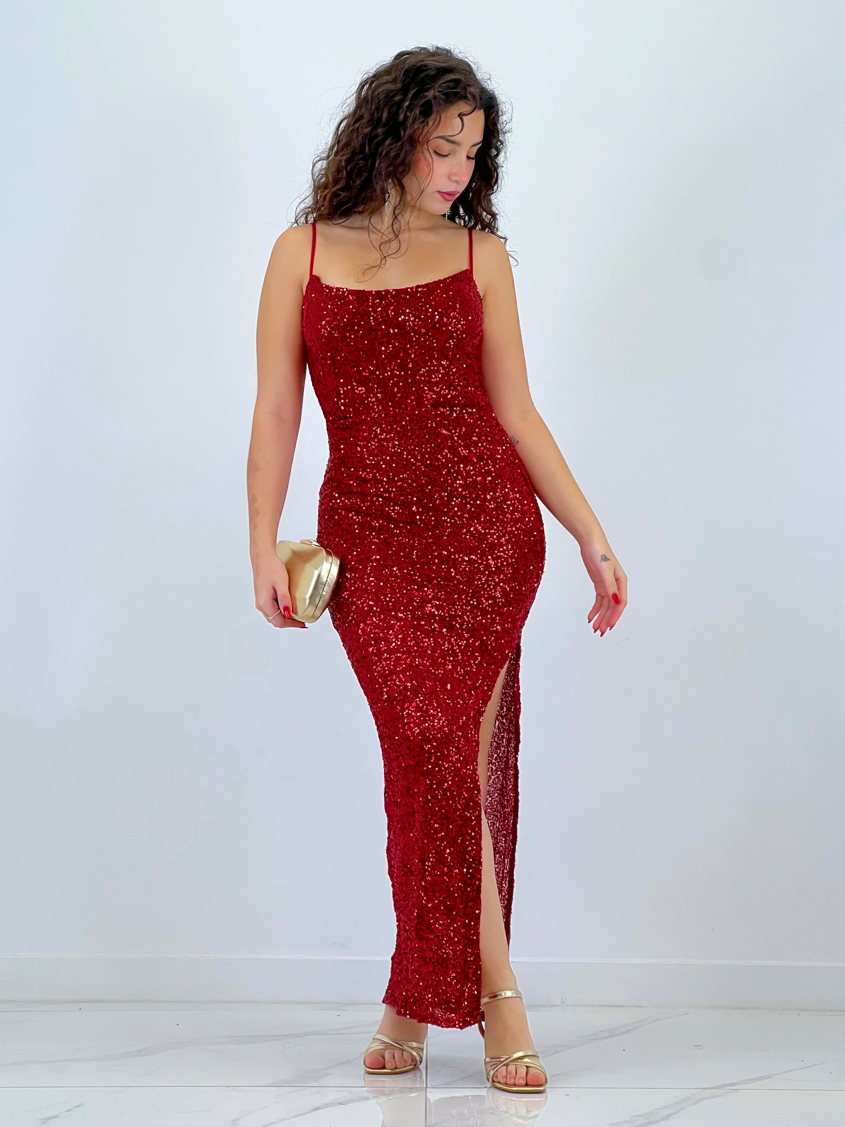 Long dress with sequin straps