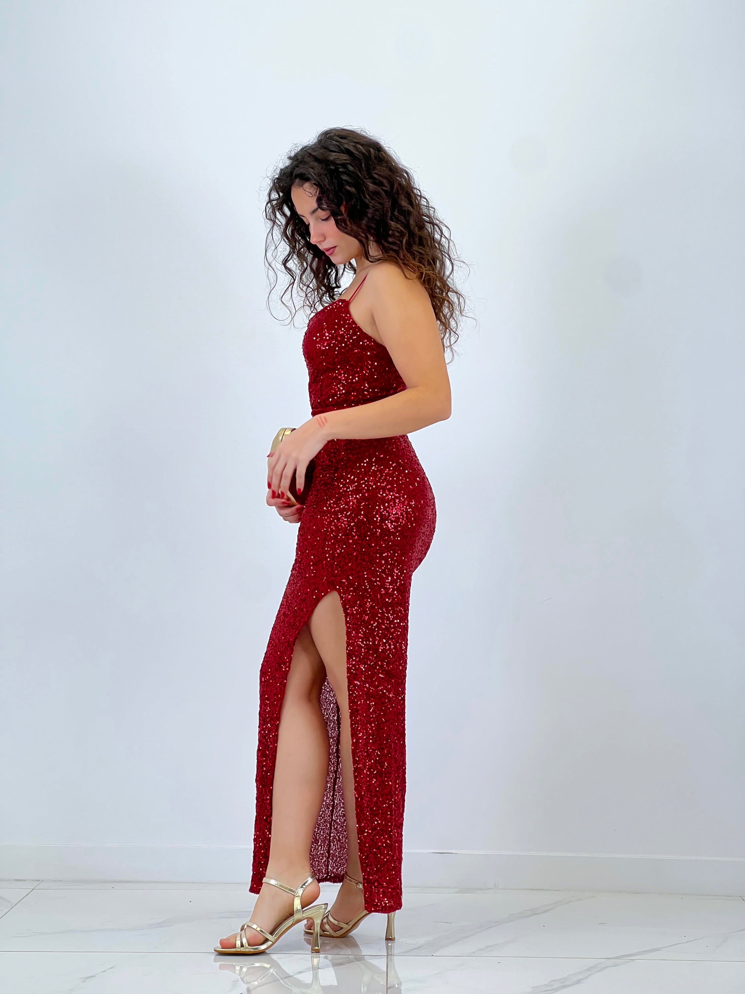 Long dress with sequin straps