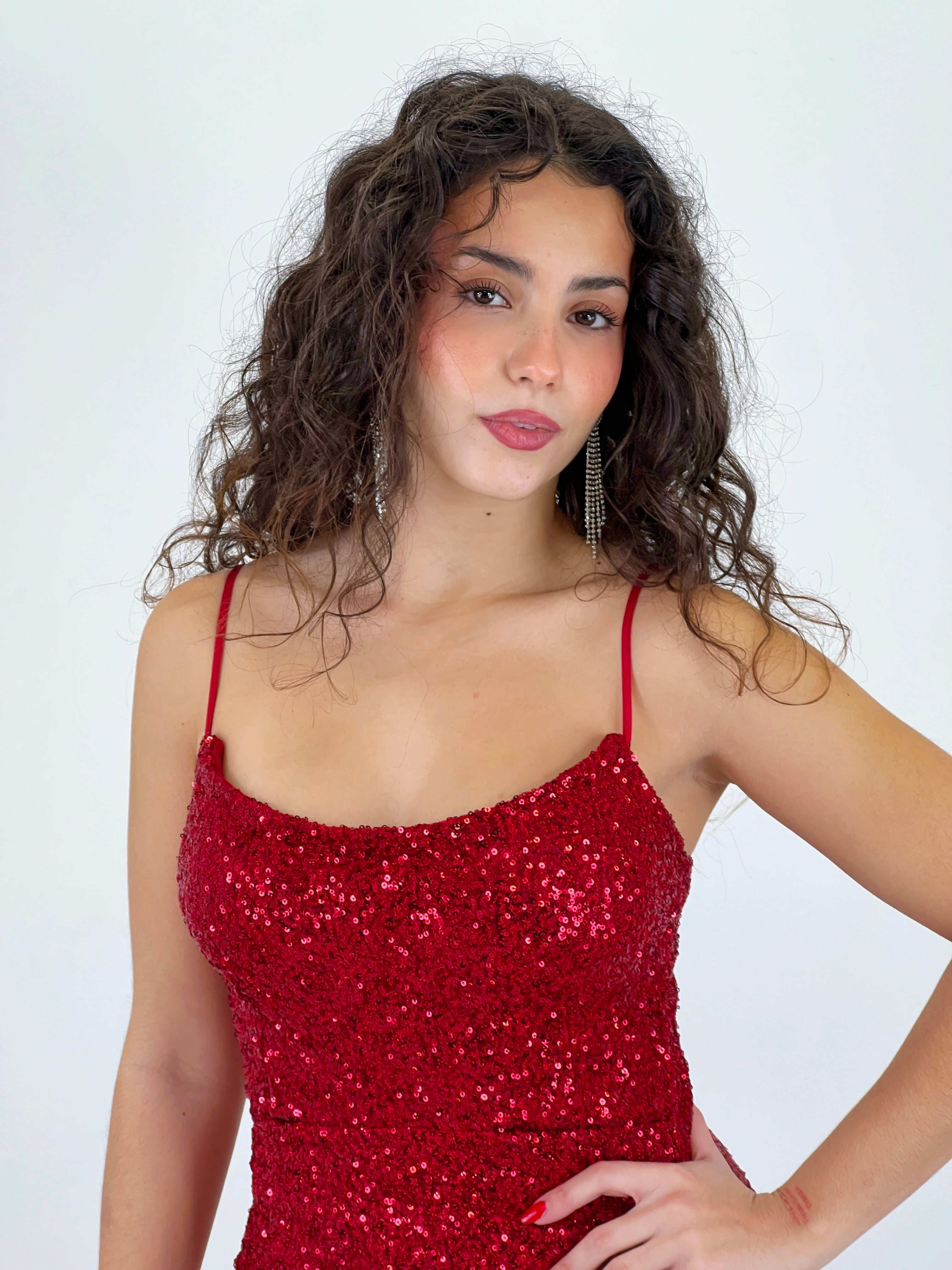 Long dress with sequin straps