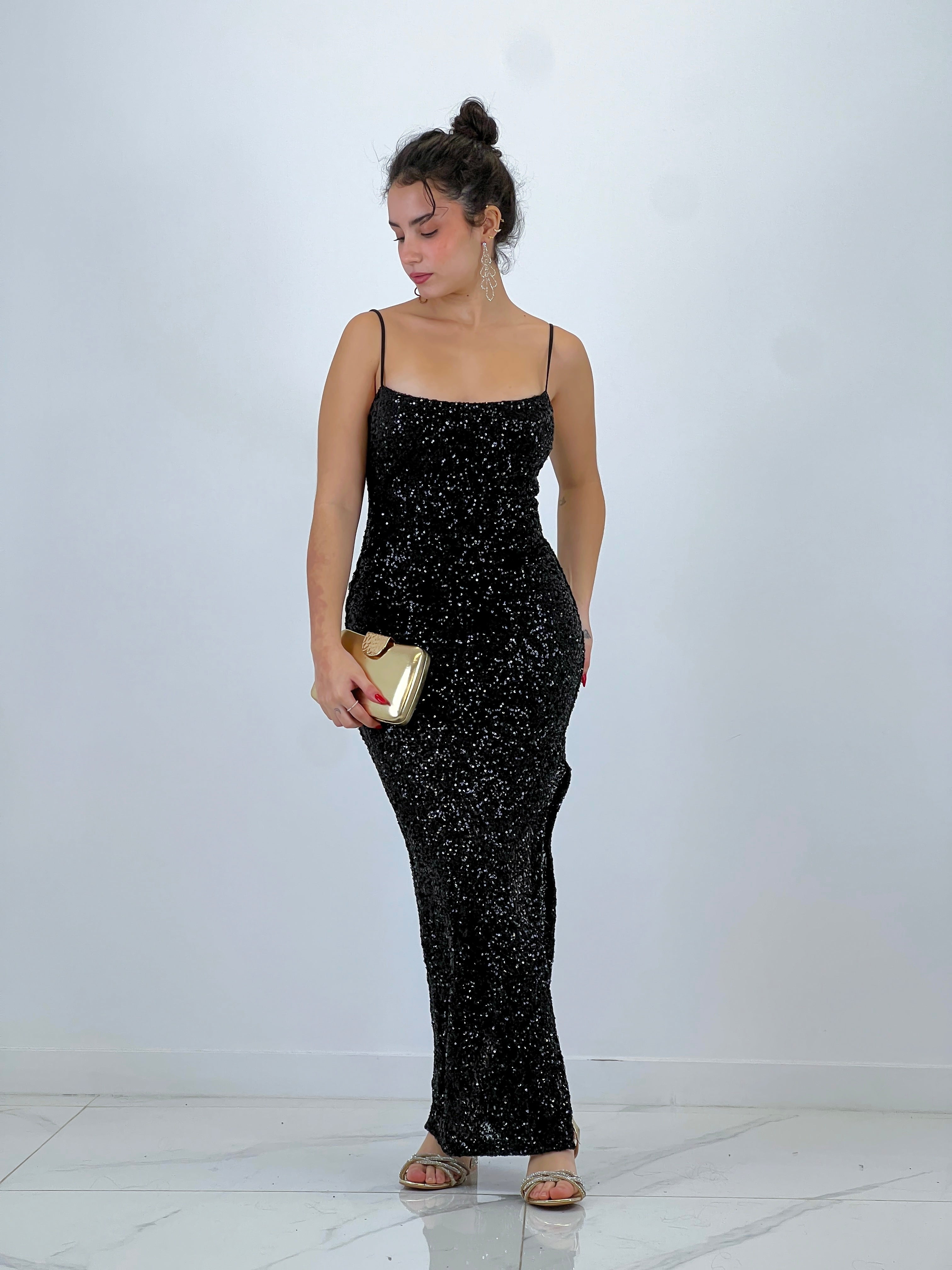 Long dress with sequin straps