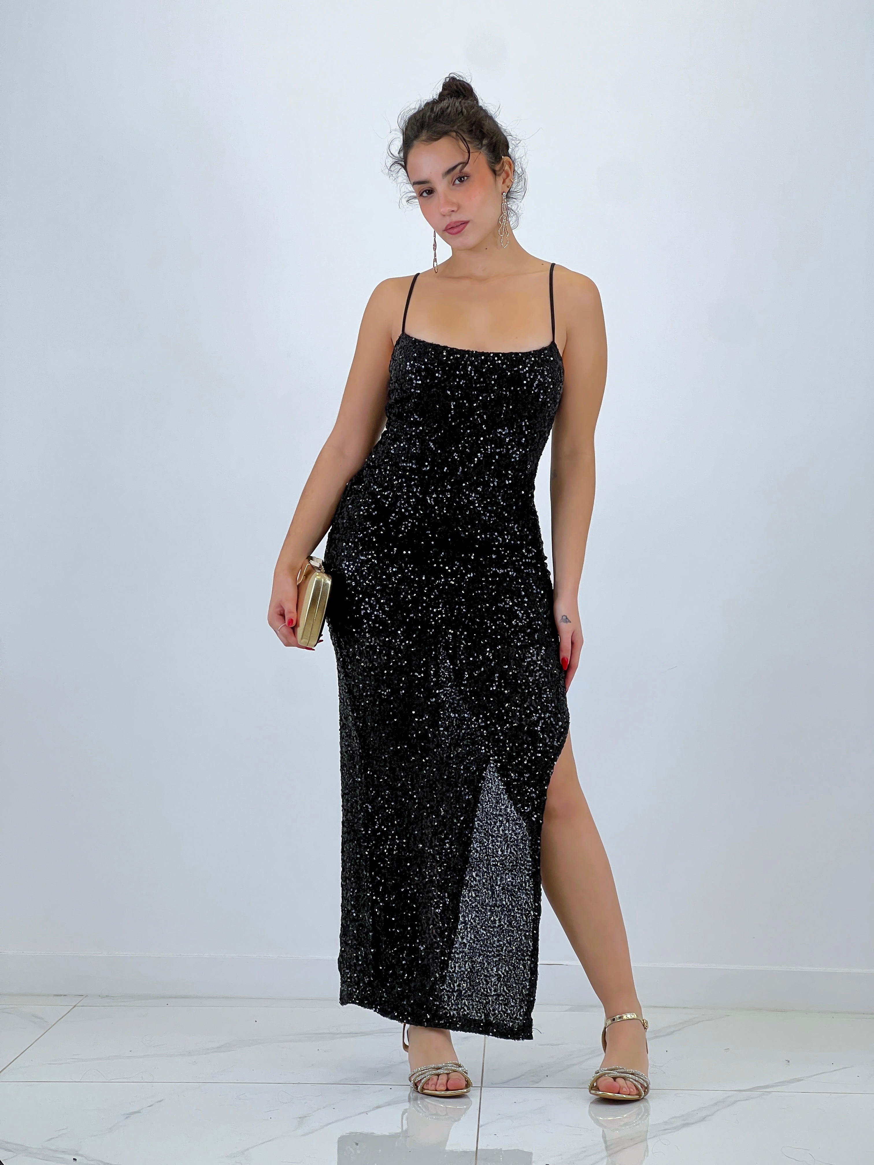 Long dress with sequin straps