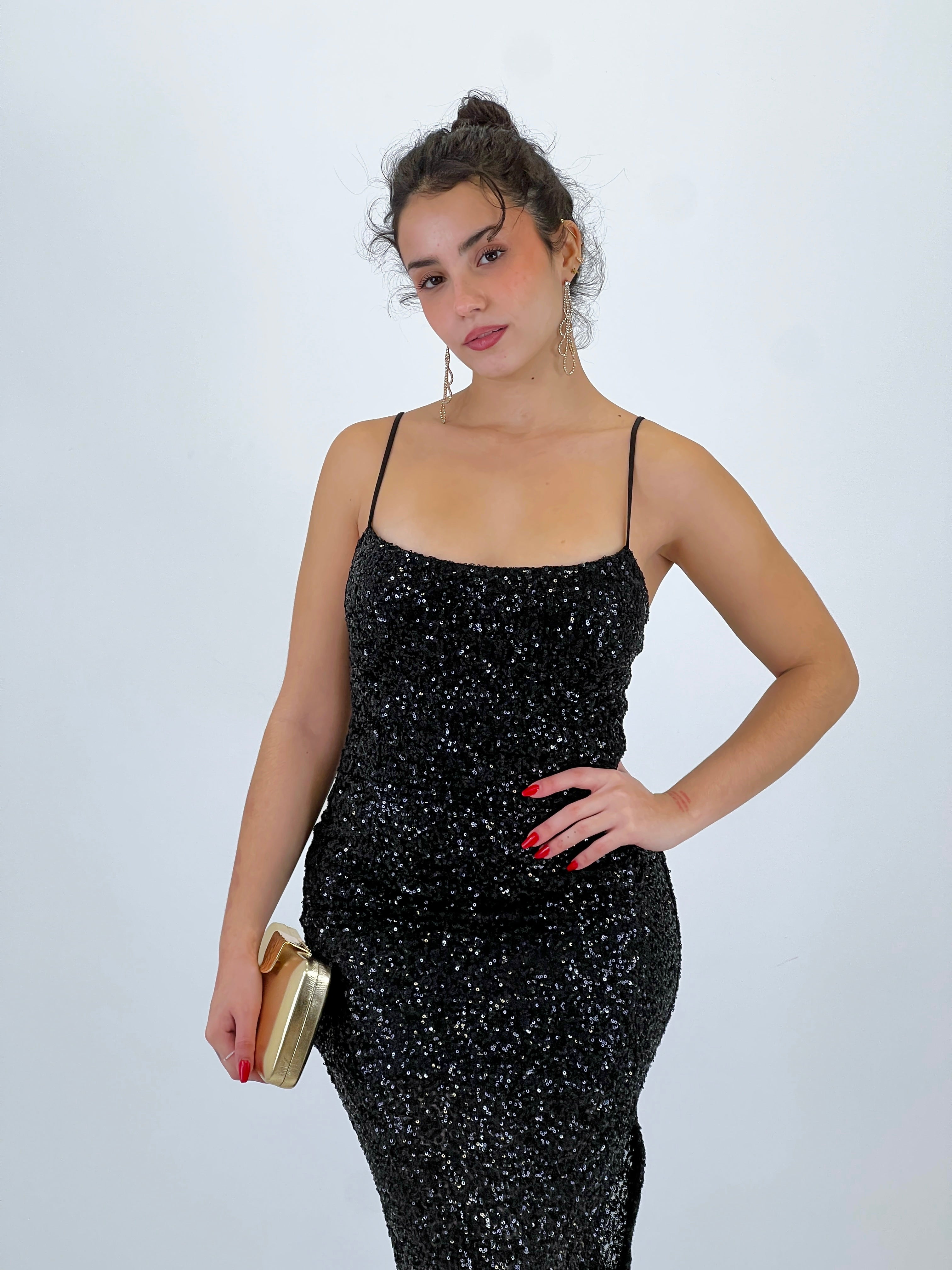 Long dress with sequin straps