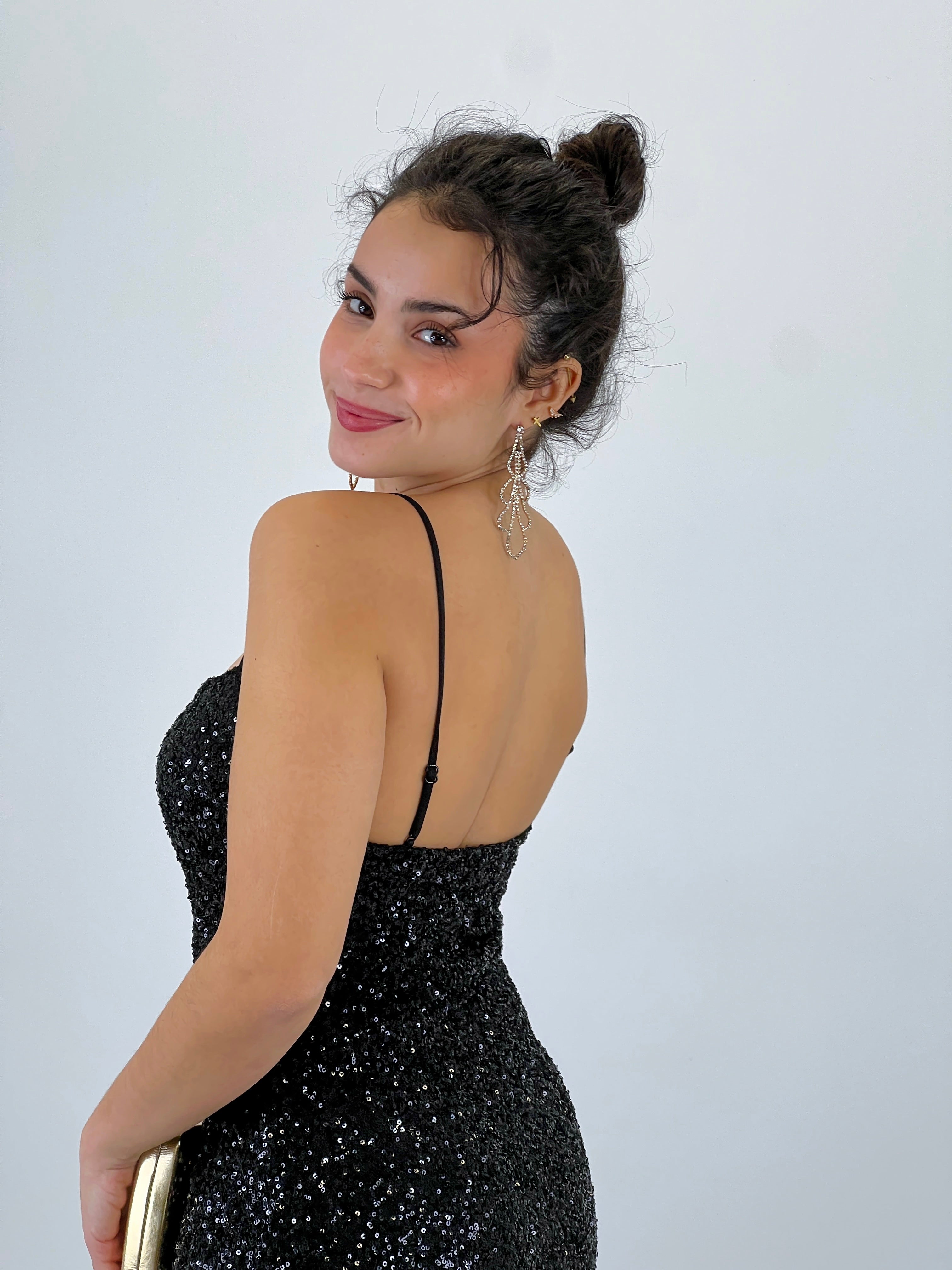 Long dress with sequin straps