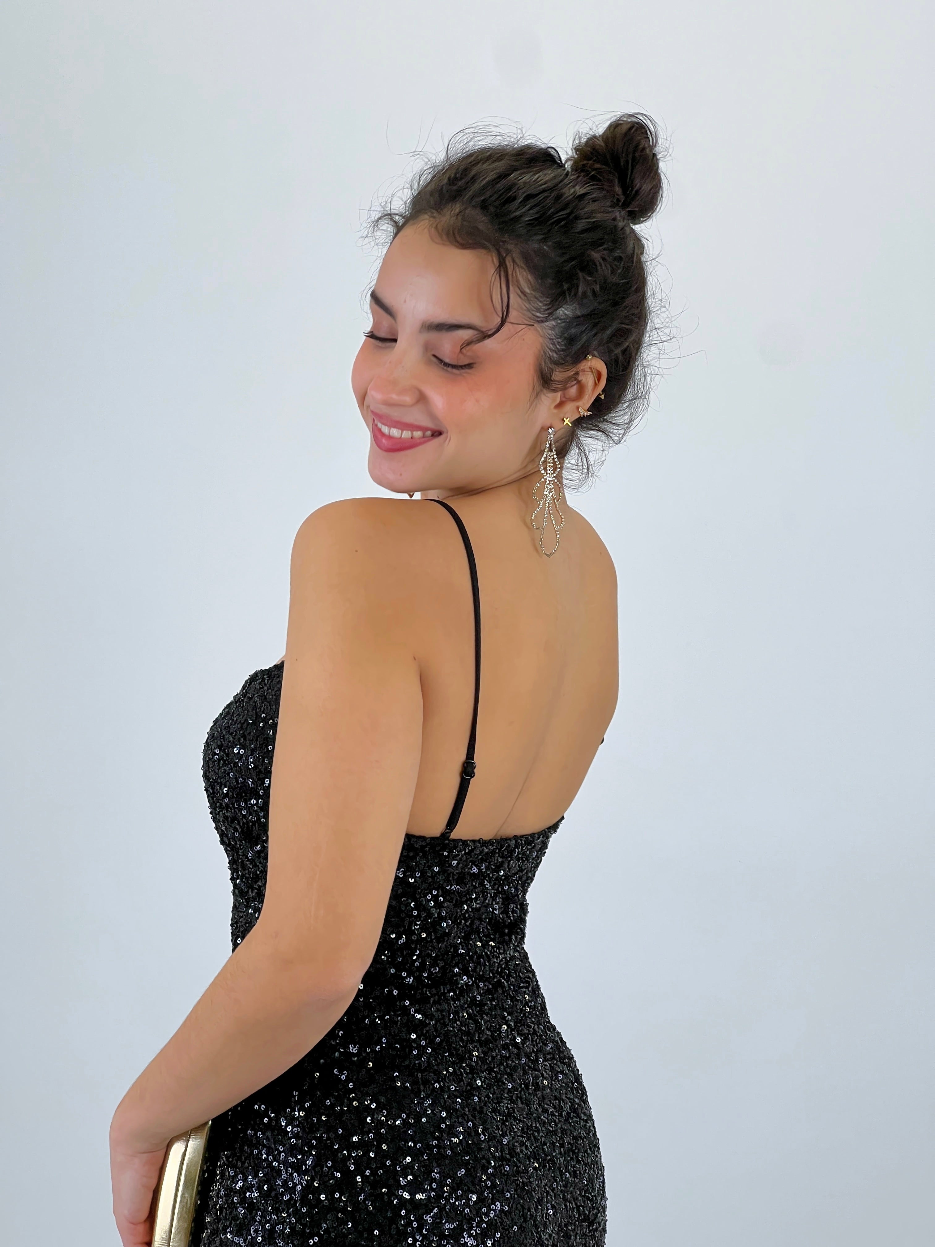 Long dress with sequin straps