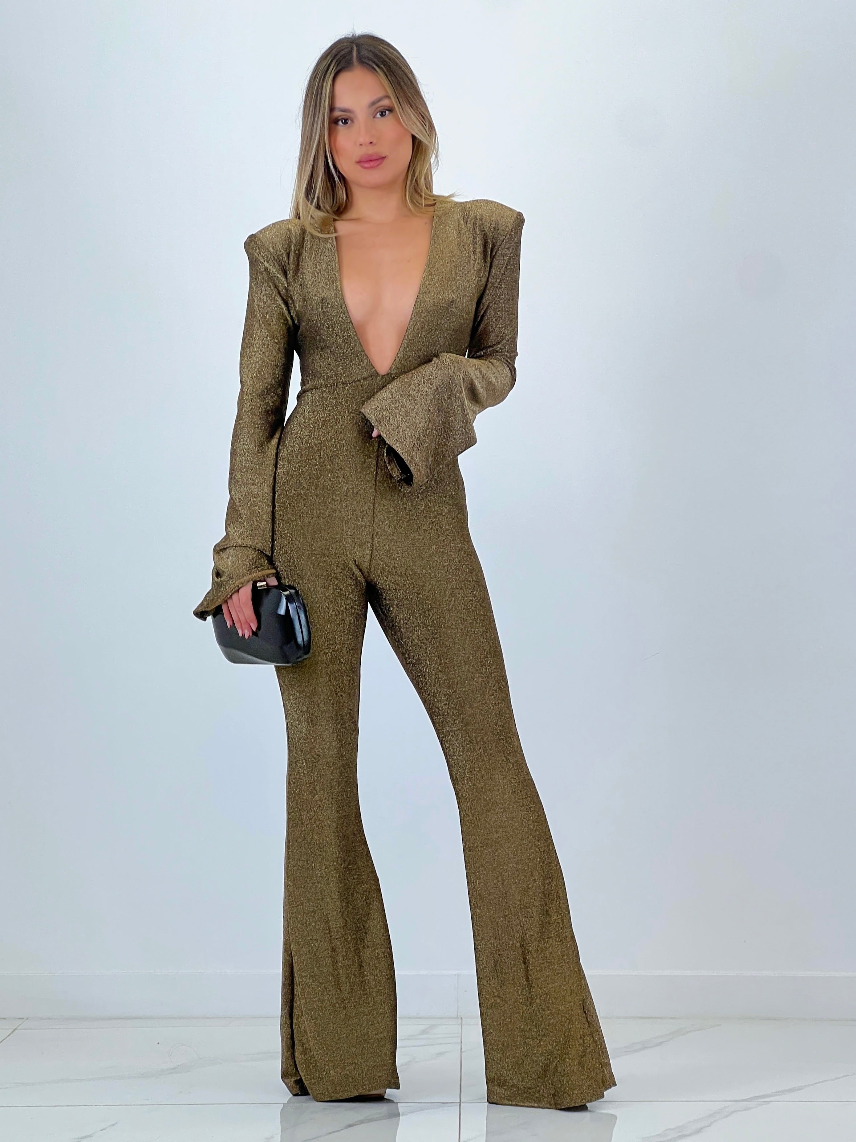 Lurex V-neck jumpsuit