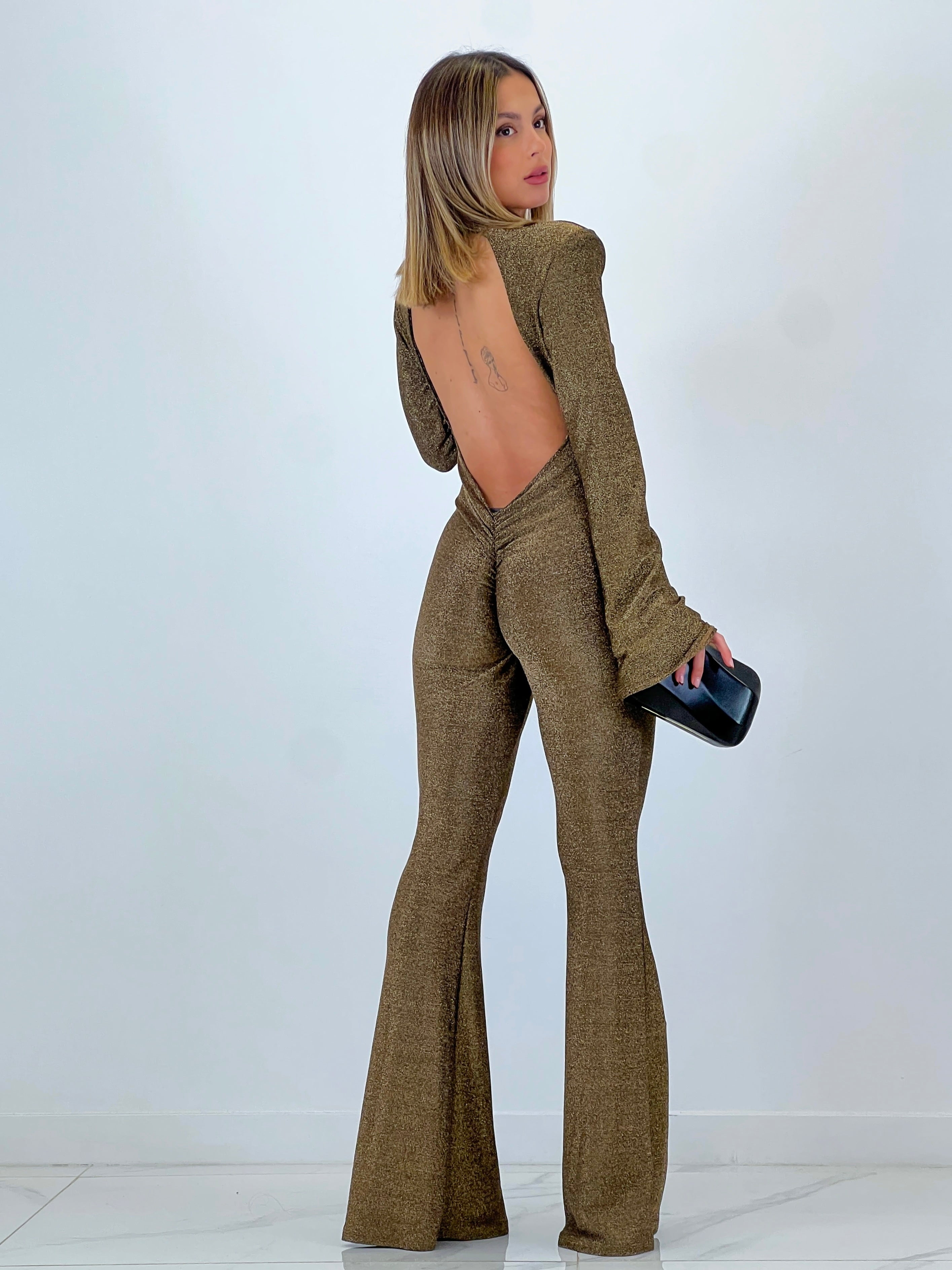 Lurex V-neck jumpsuit