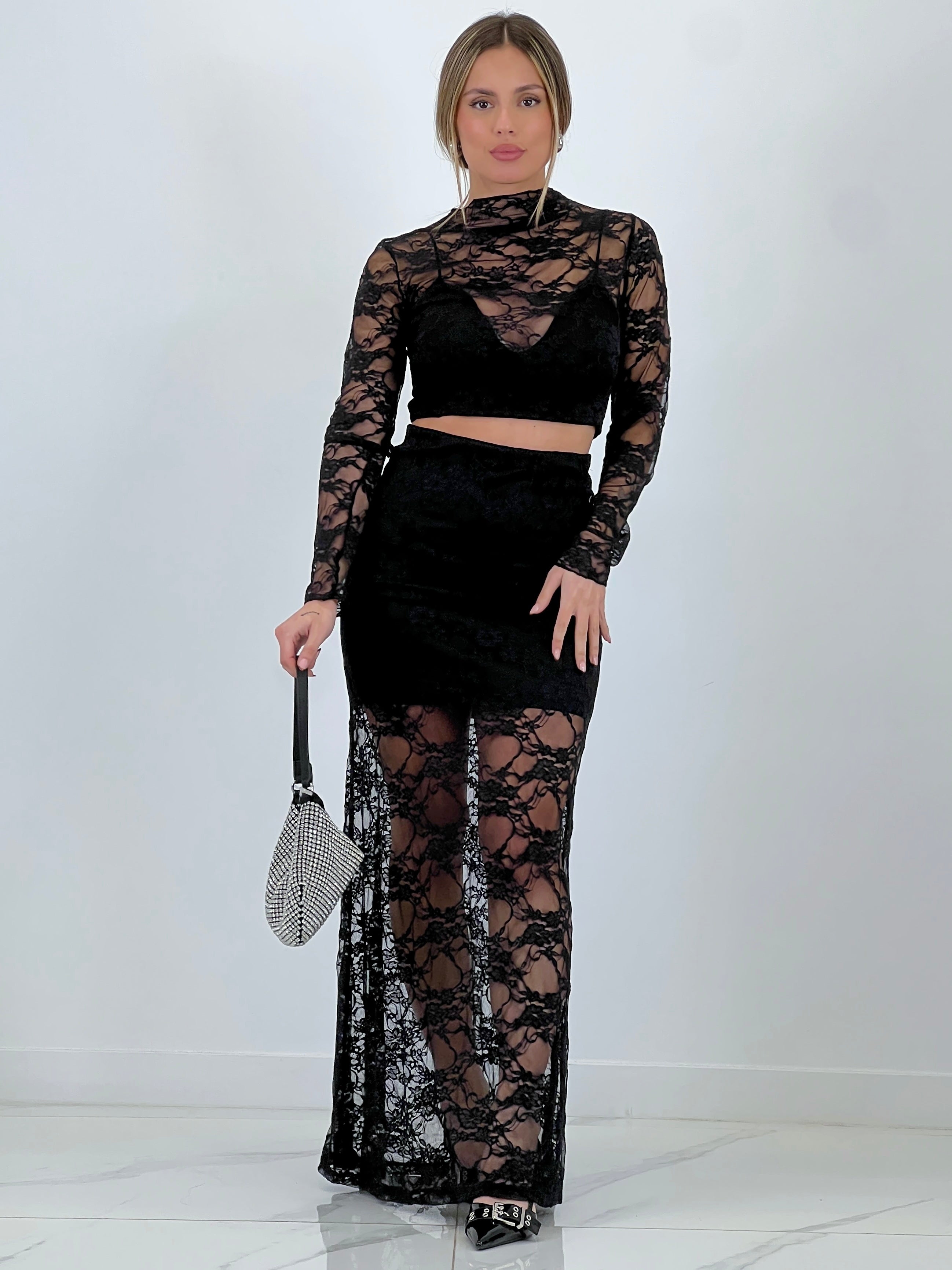 Transparent lace top blouse