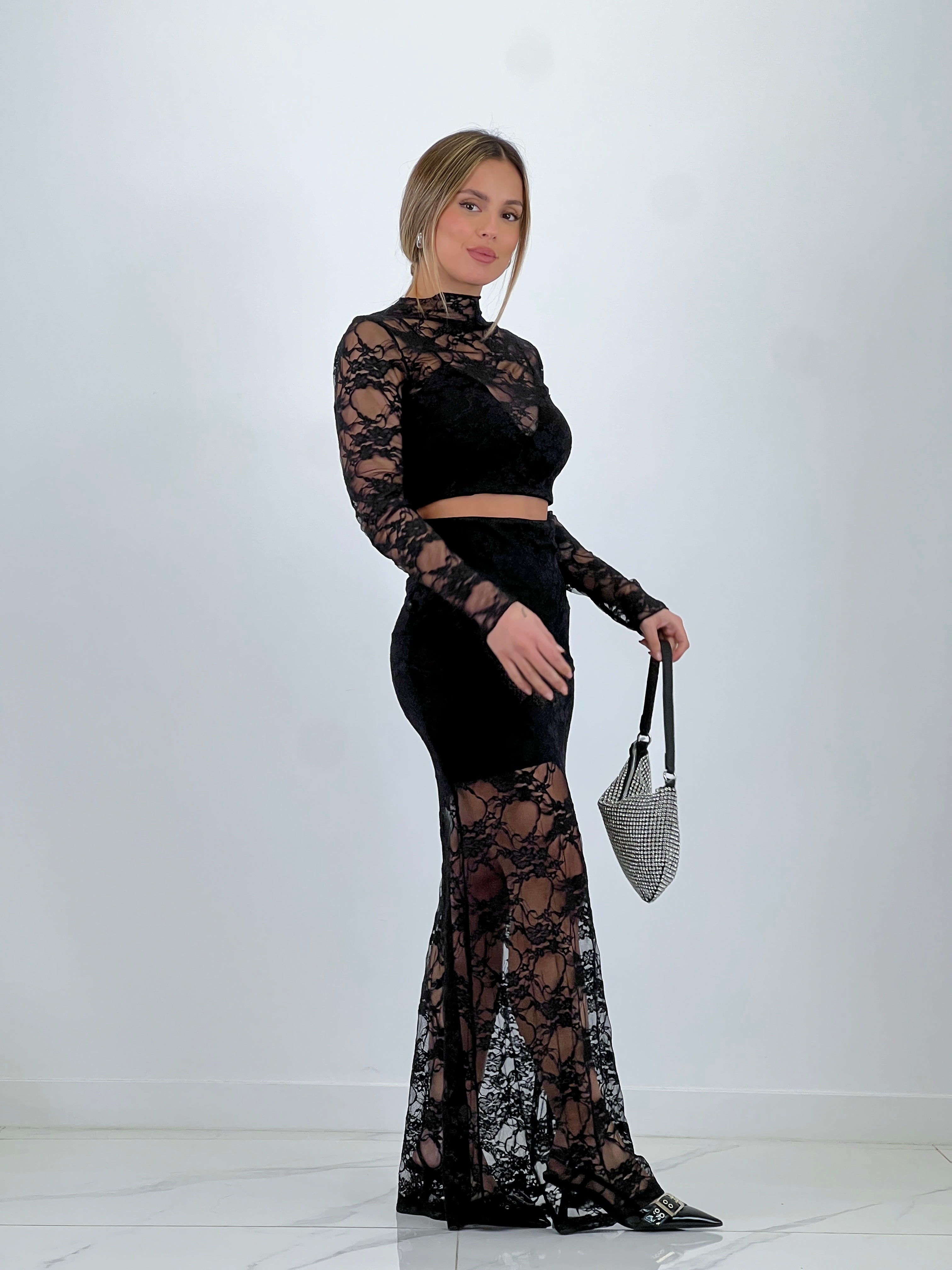 Transparent lace top blouse