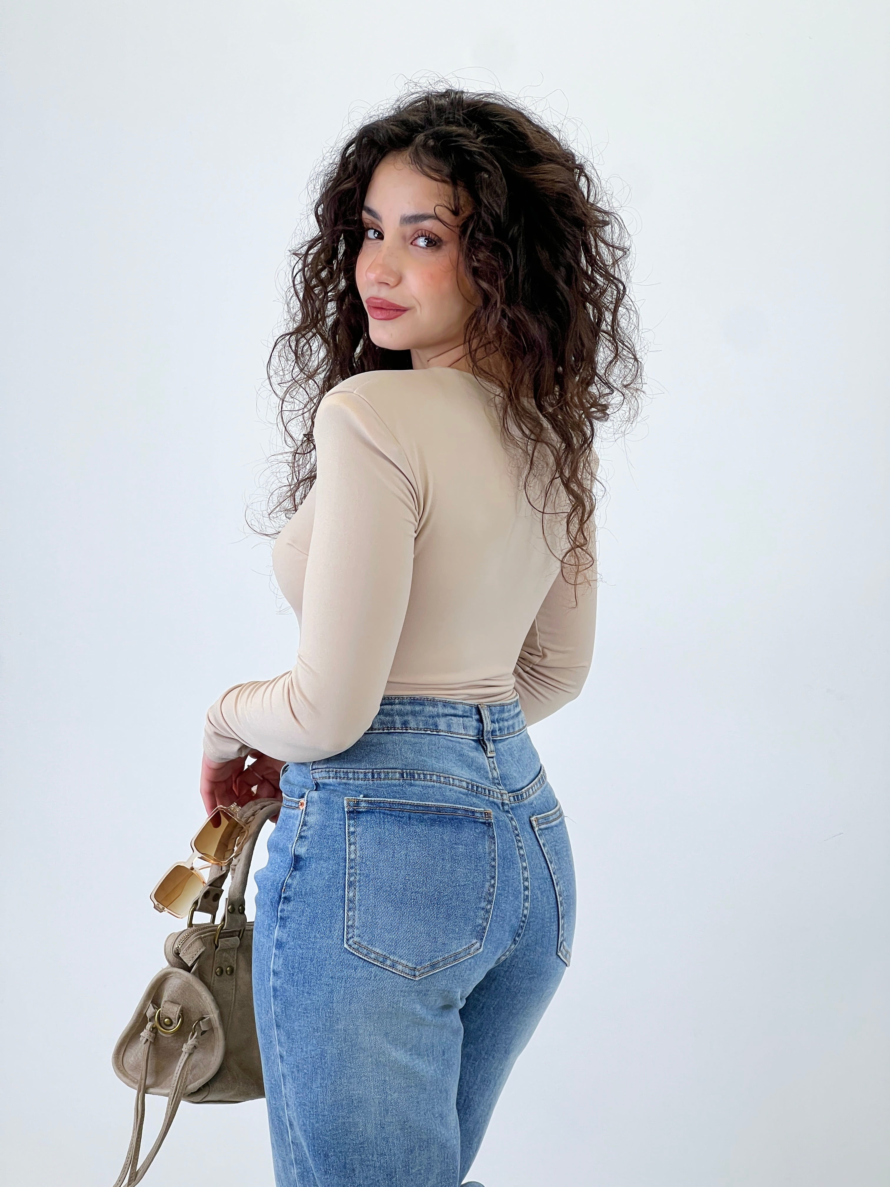 Wide leg crossover waist jeans