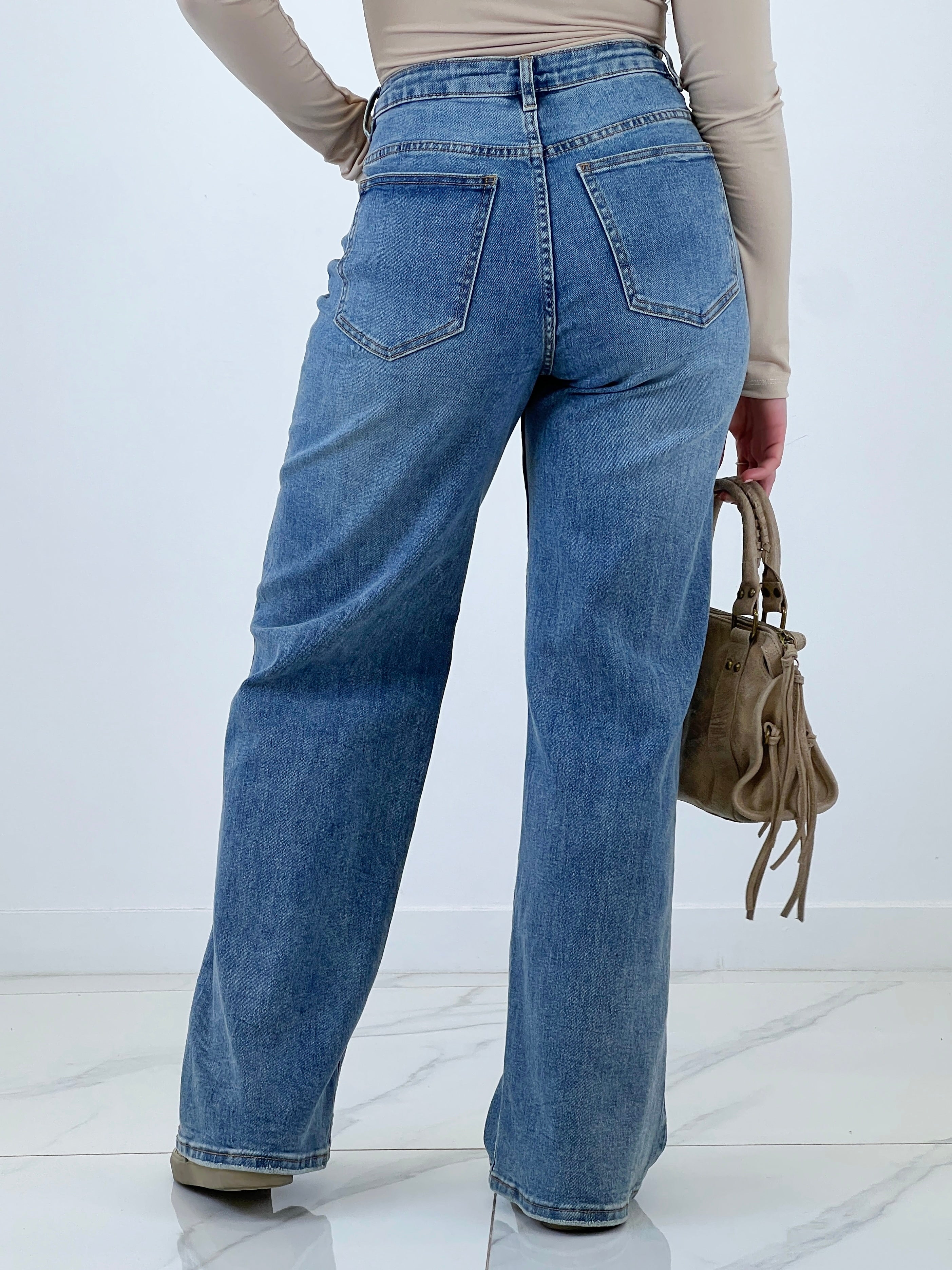 Wide leg crossover waist jeans