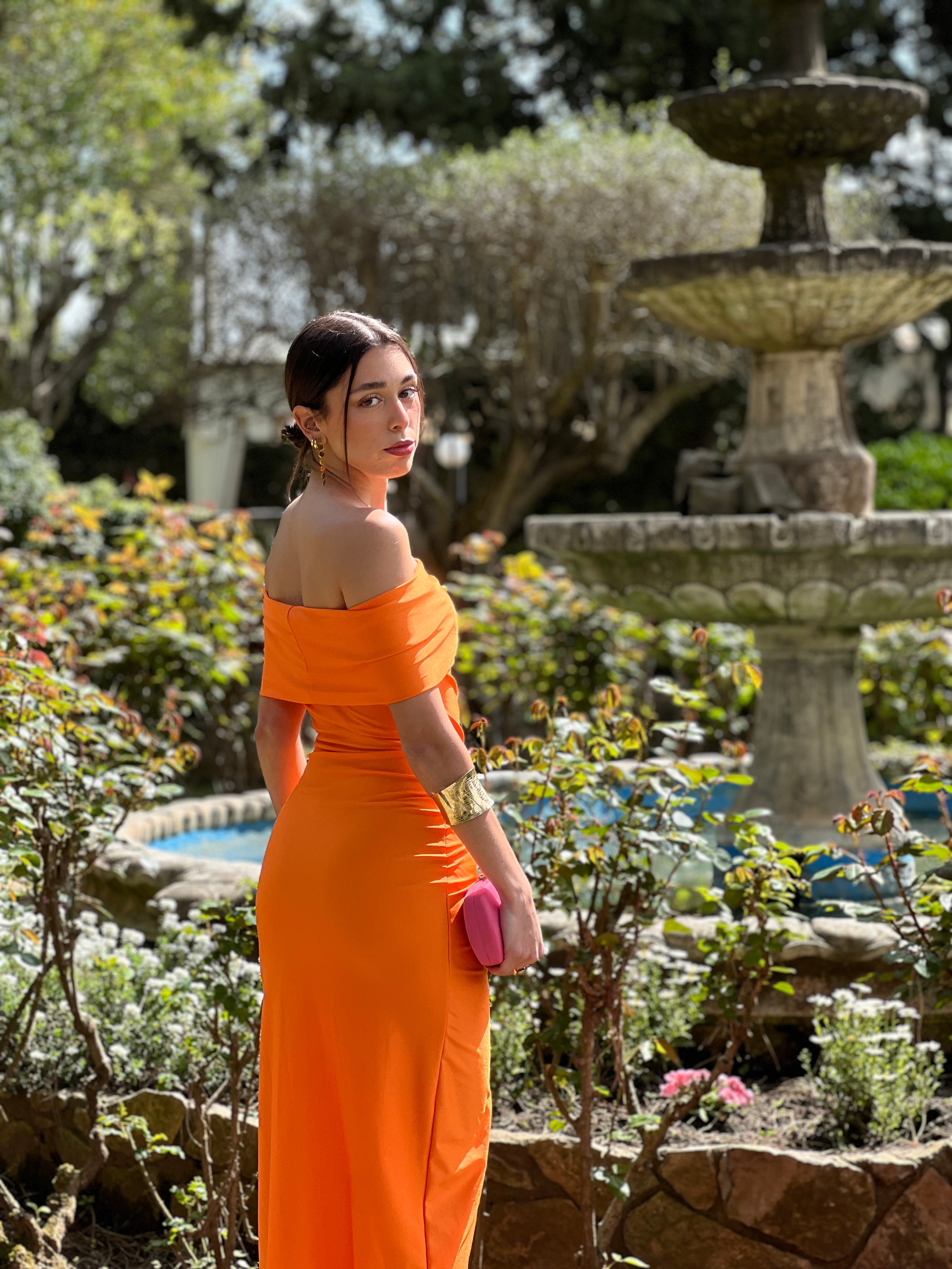 Vestido cuello barco raso Cindy