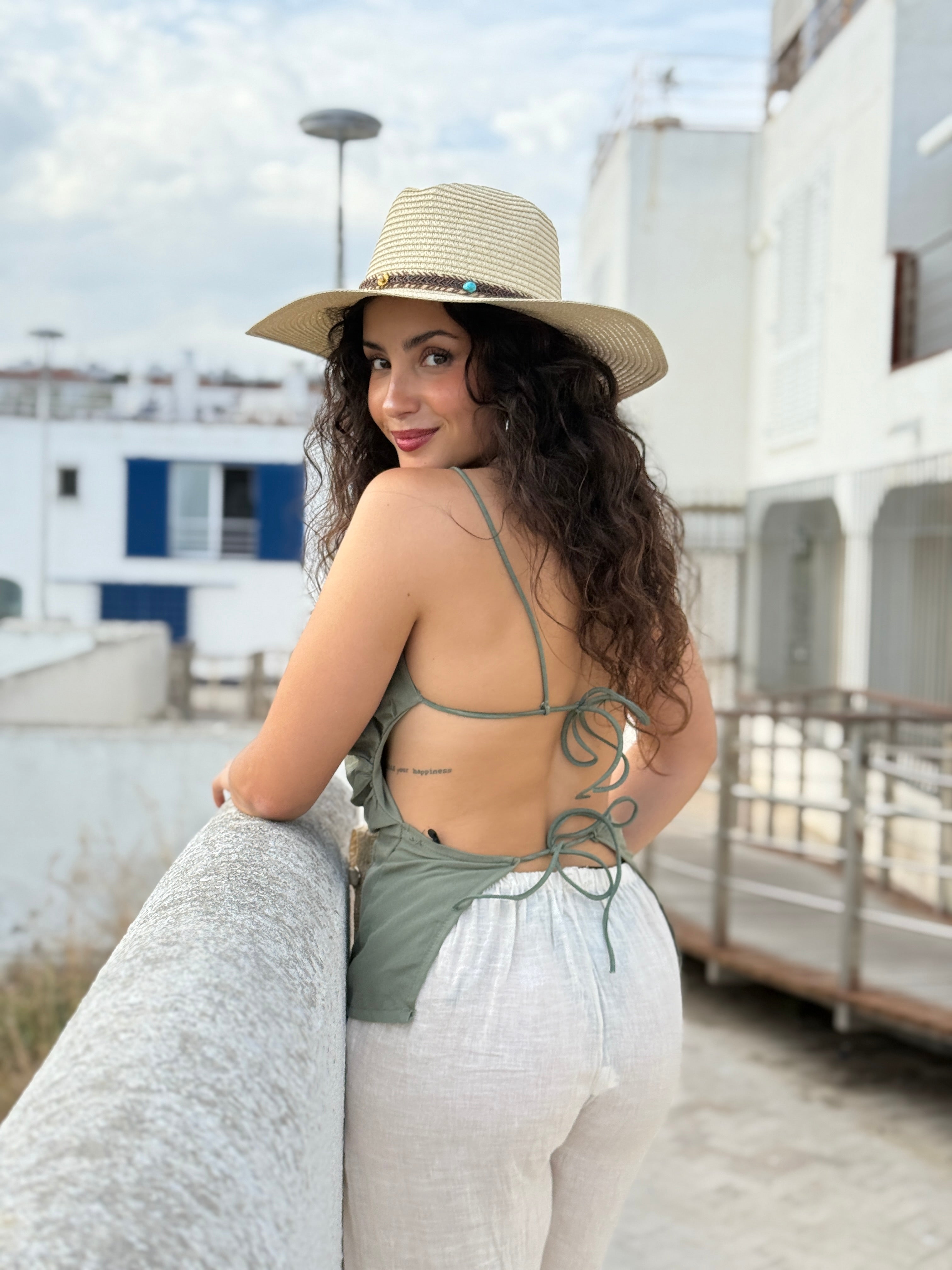 Top drapeado espalda descubierta