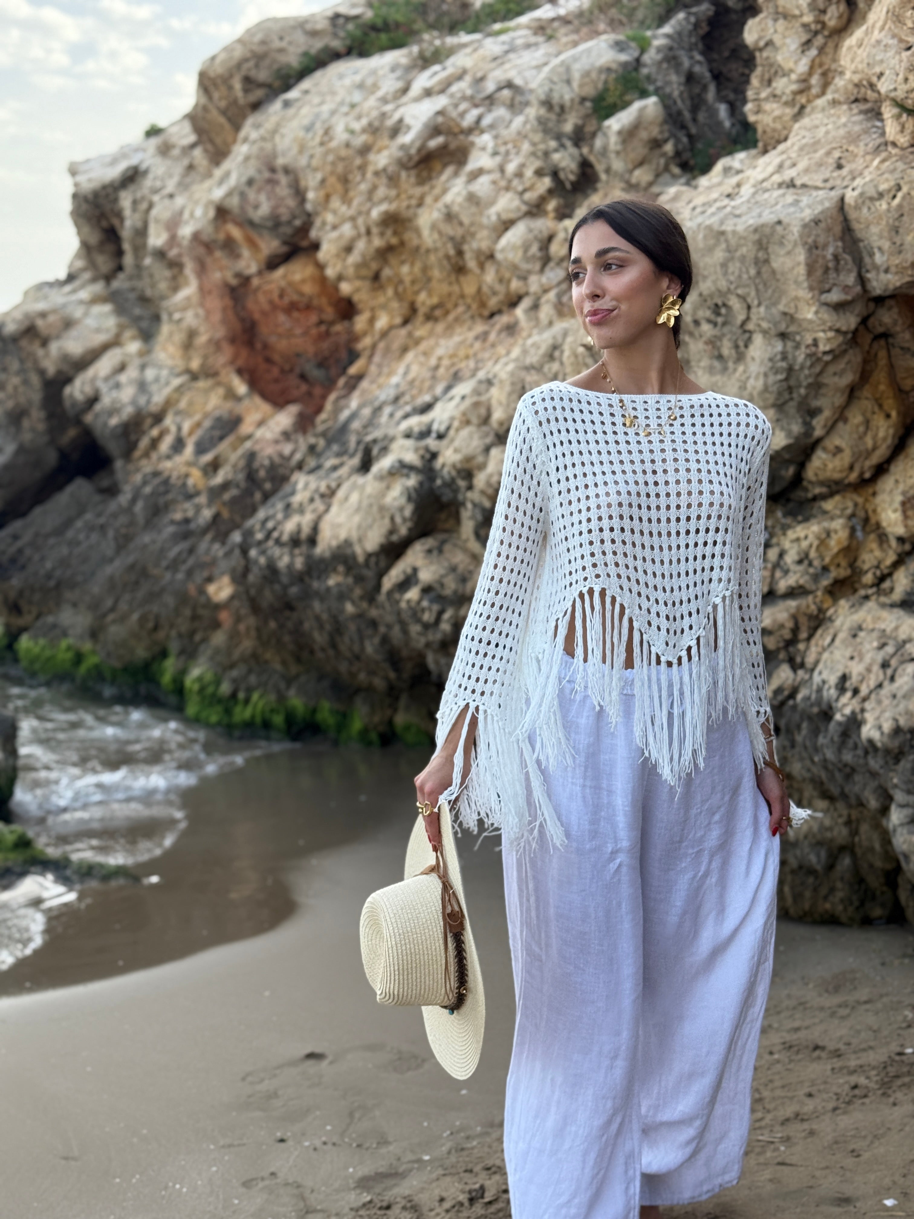 Phuket long-sleeved fringed top