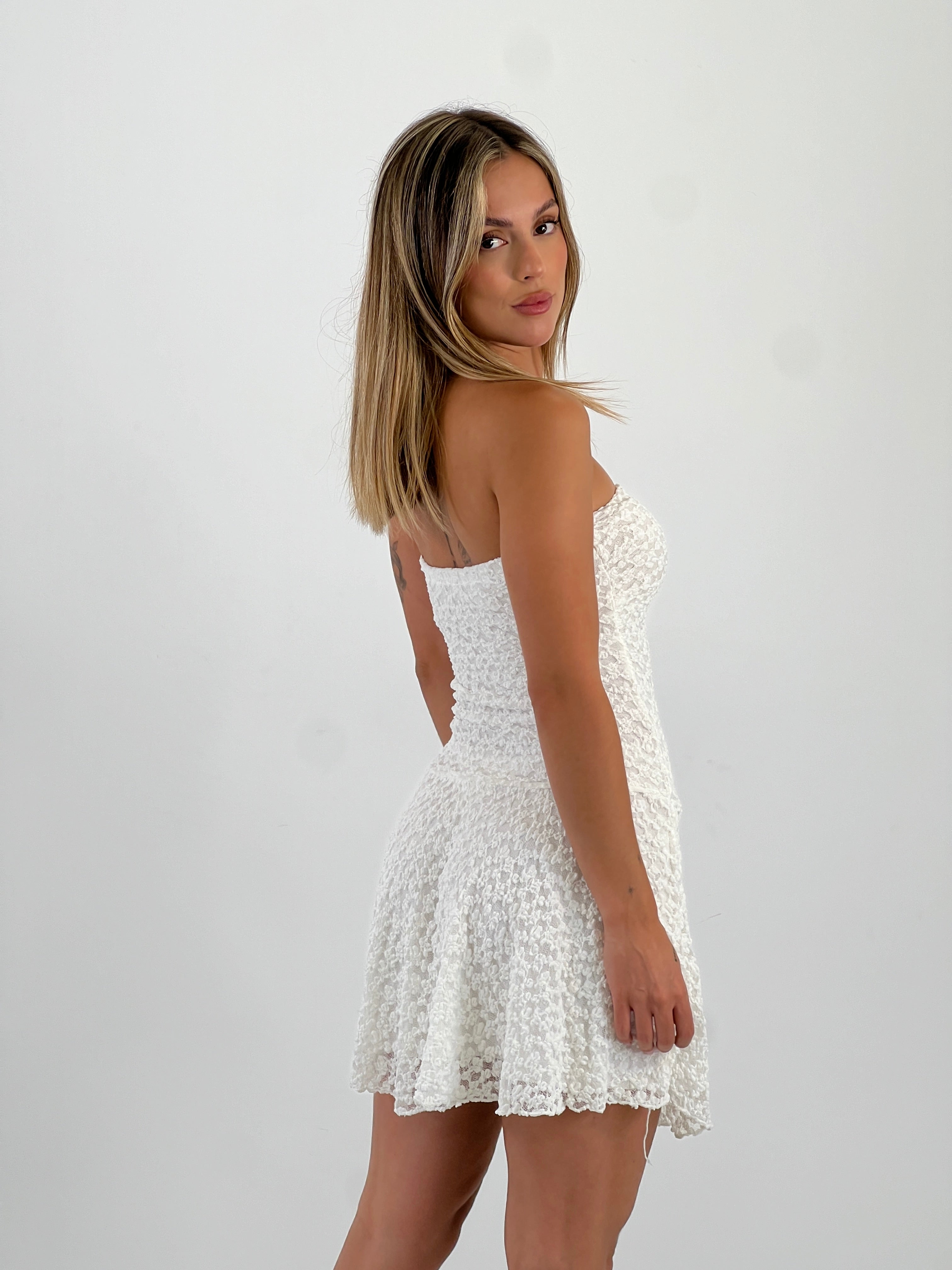 Strapless lace dress