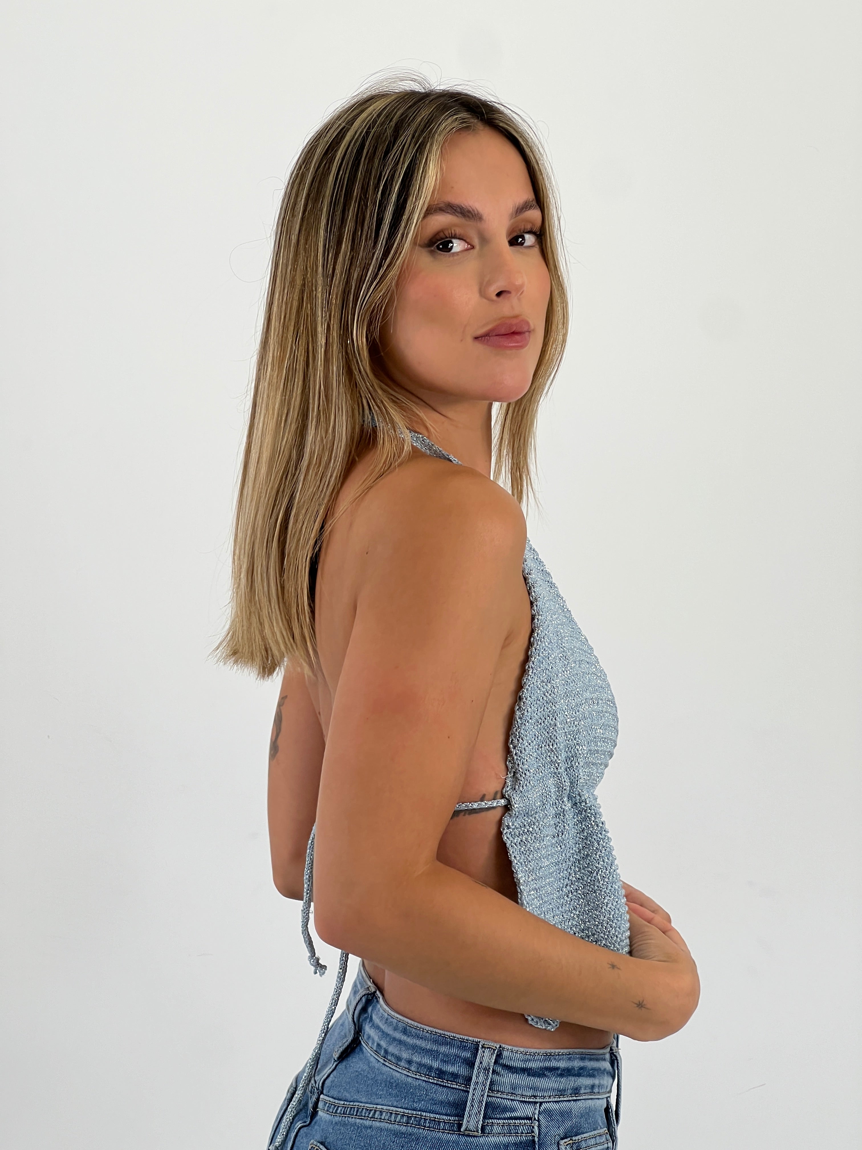 Top de cultiu halter amb lurex