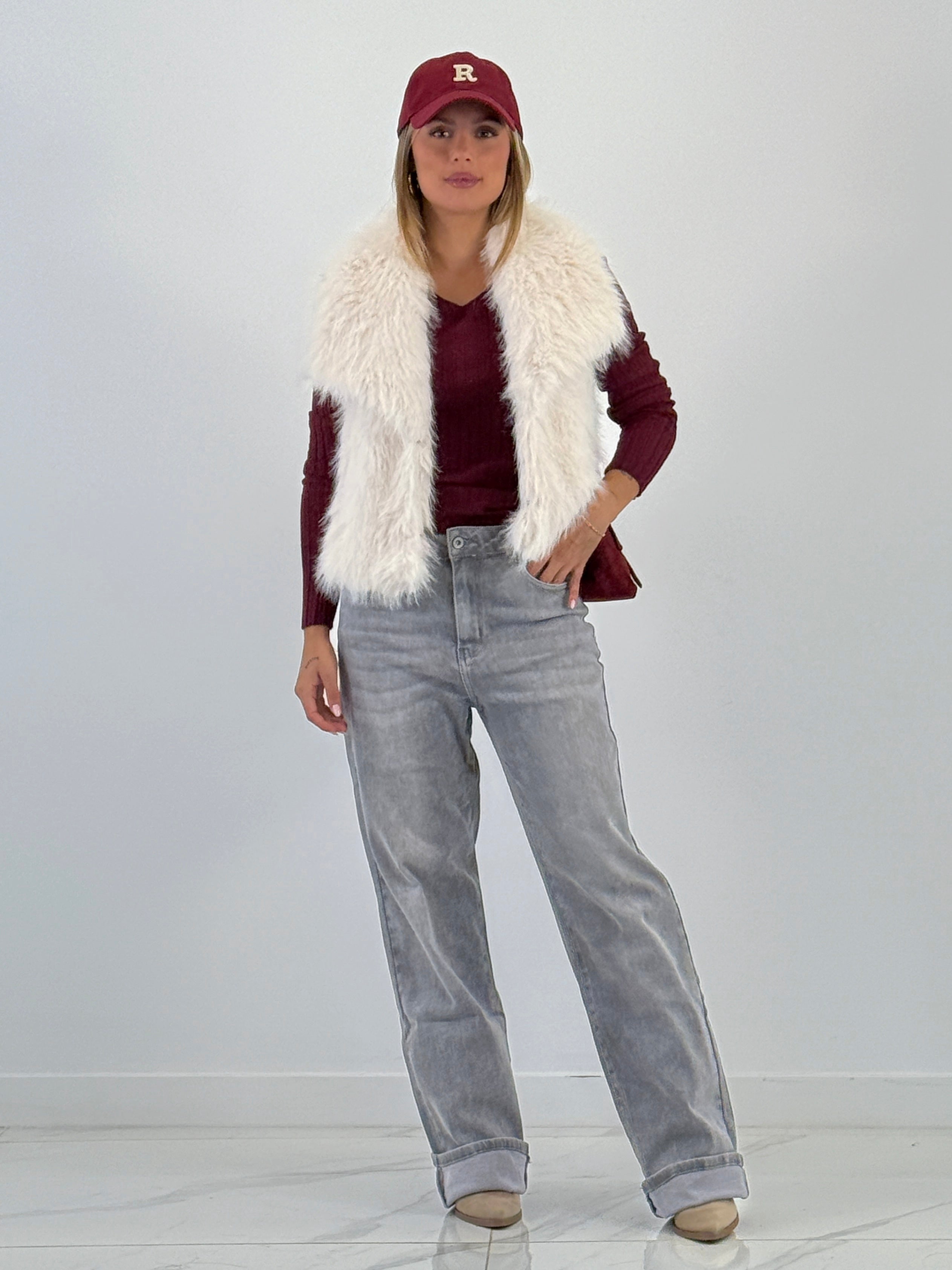 Chaleco efecto pelo cropped solapas