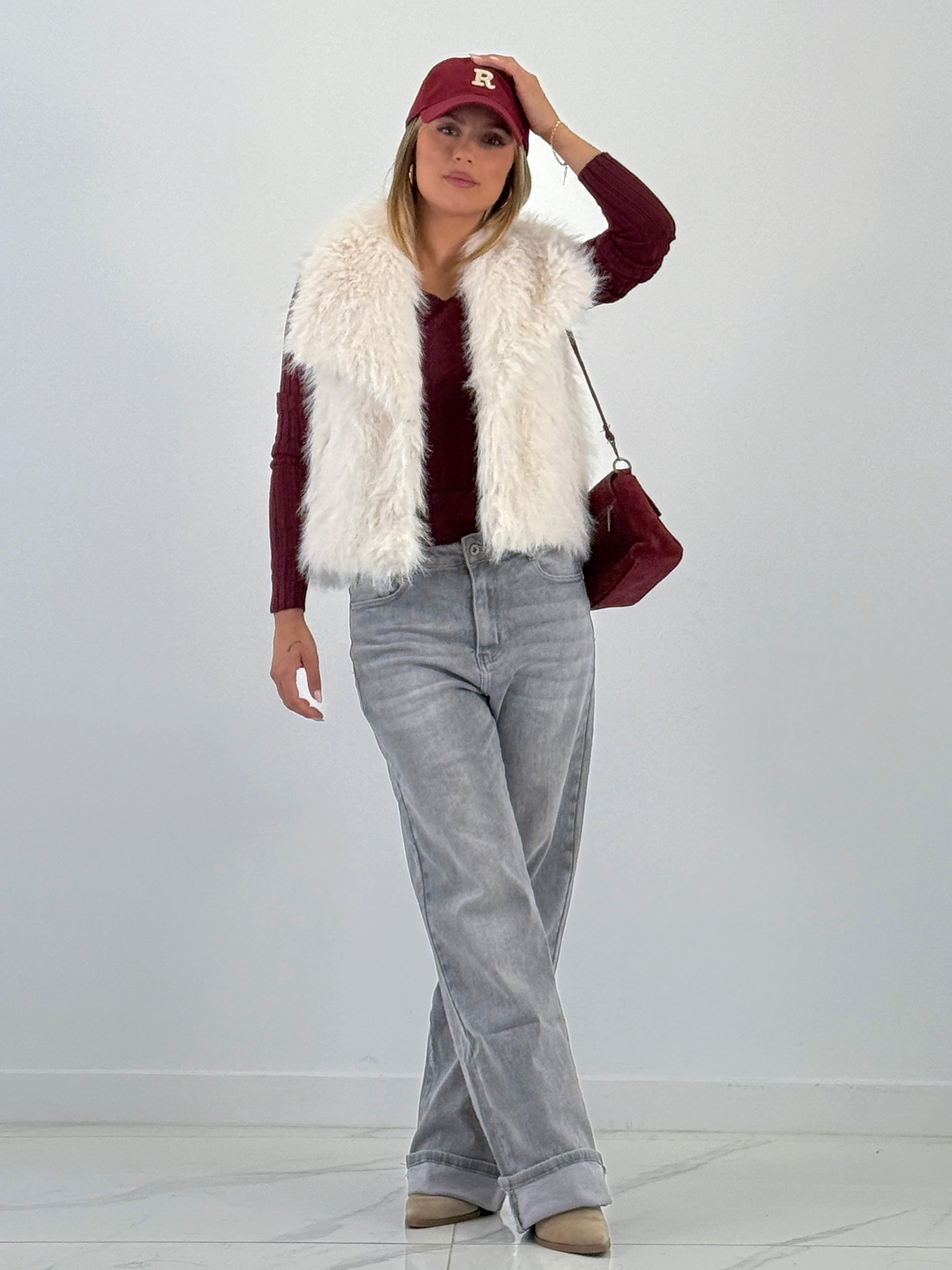 Chaleco efecto pelo cropped solapas